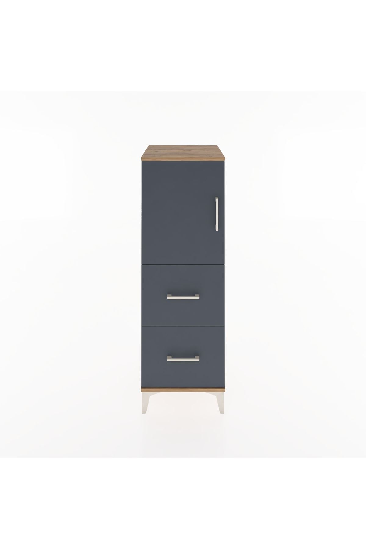 Hyperion Dolap 2 Raflı 2 Çekmeceli Tek Kapaklı 44x44x134 Çam-Antrasit