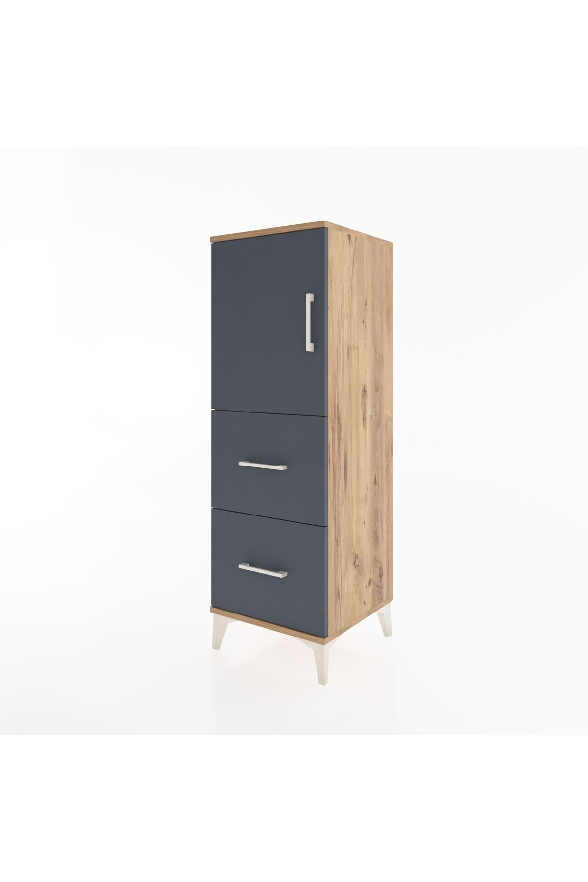 Hyperion Dolap 2 Raflı 2 Çekmeceli Tek Kapaklı 44x44x134 Çam-Antrasit