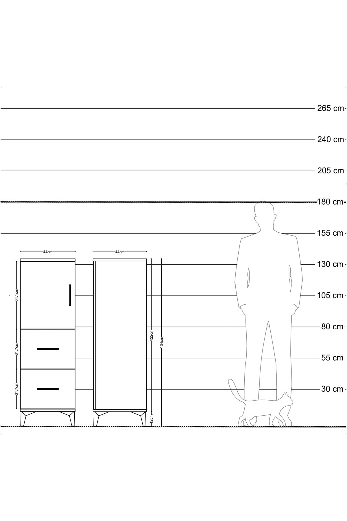 Hyperion Dolap 2 Raflı 2 Çekmeceli Tek Kapaklı 44x44x134 Çam-Antrasit
