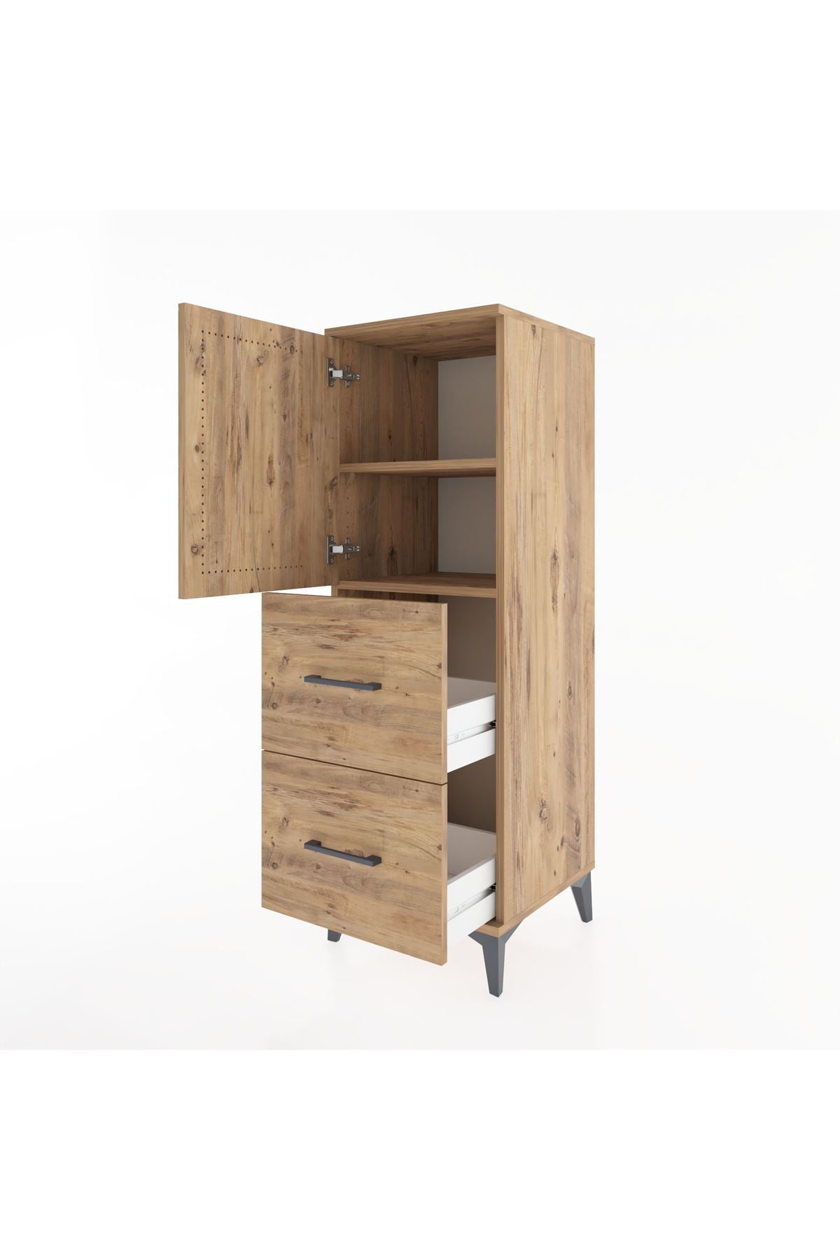 Hyperion Dolap 2 Raflı 2 Çekmeceli Tek Kapaklı 44x44x134 Çam-Çam