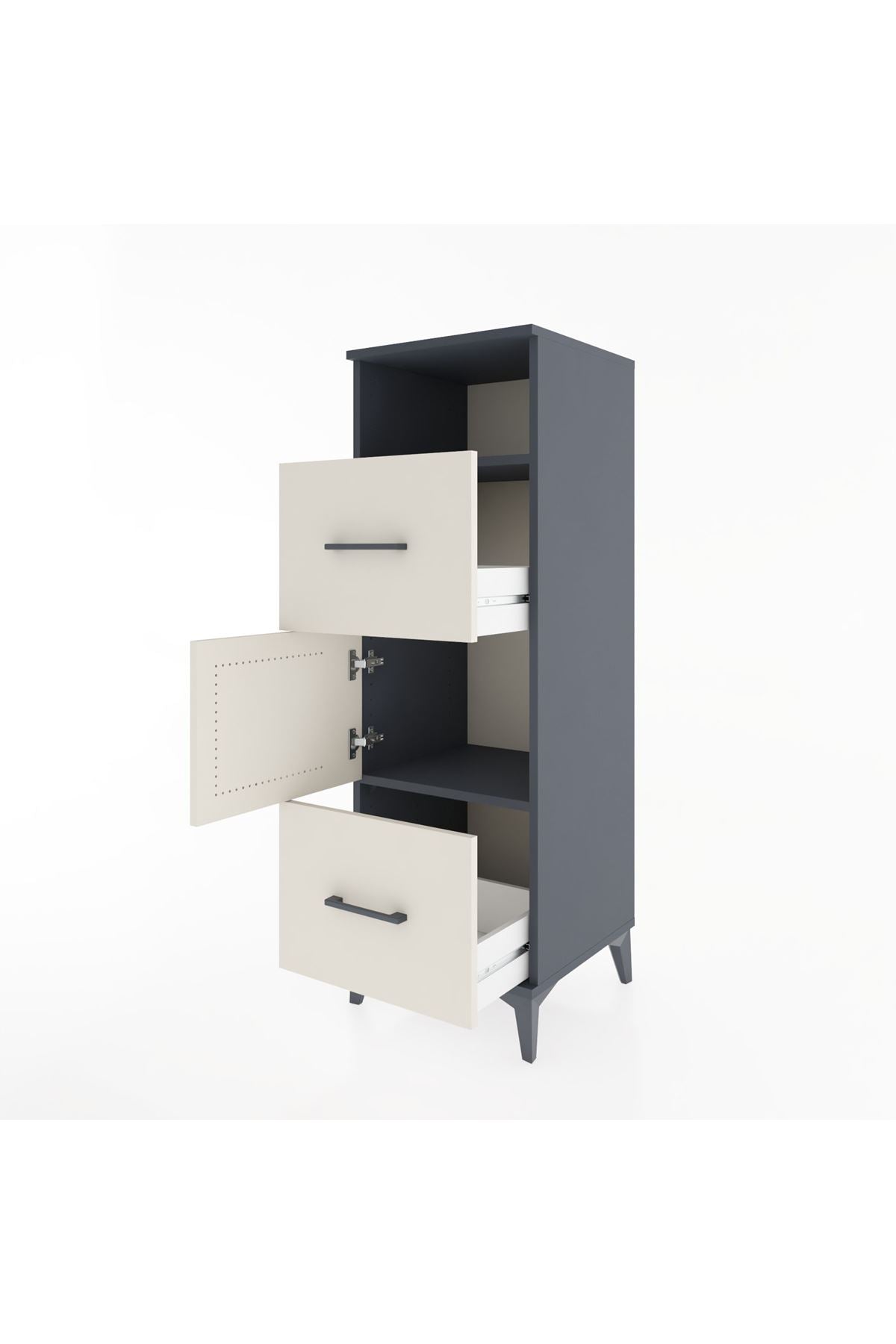 Hyperion Dolap 2 Raflı 2 Çekmeceli Tek Kapaklı 44x44x134 Antrasit-Aytaşı