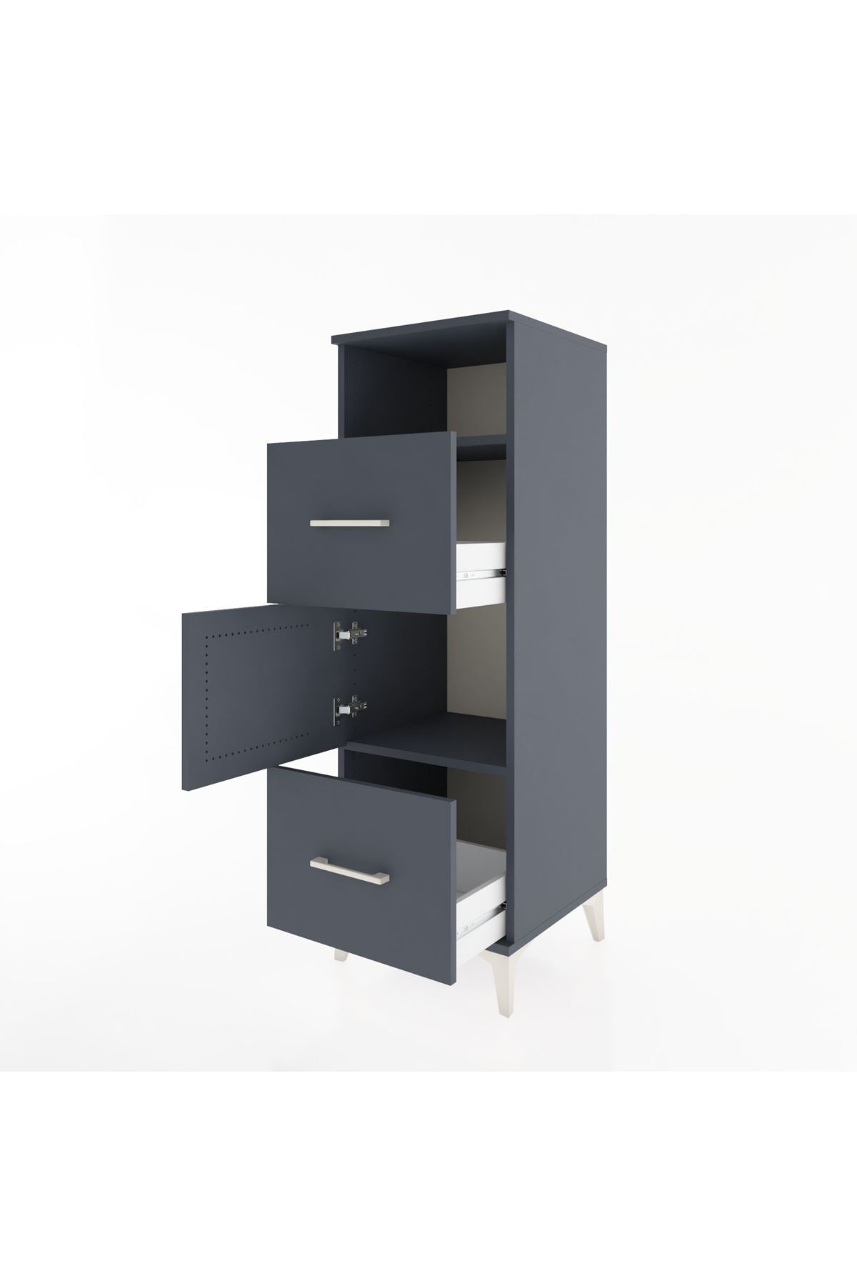 Hyperion Dolap 2 Raflı 2 Çekmeceli Tek Kapaklı 44x44x134 Antrasit-Antrasit