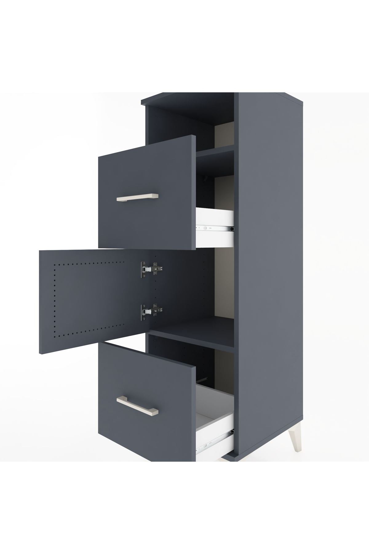 Hyperion Dolap 2 Raflı 2 Çekmeceli Tek Kapaklı 44x44x134 Antrasit-Antrasit