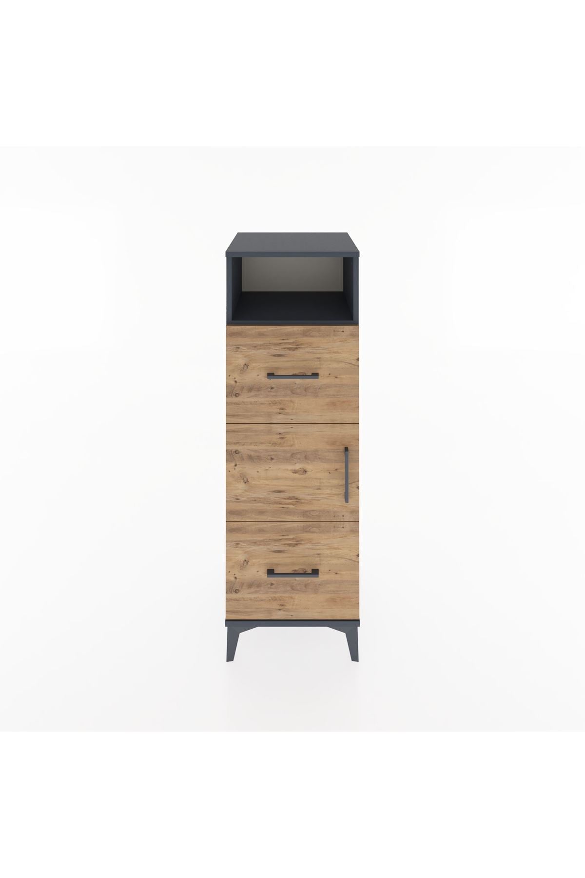 Hyperion Dolap 2 Raflı 2 Çekmeceli Tek Kapaklı 44x44x134 Antrasit-Çam