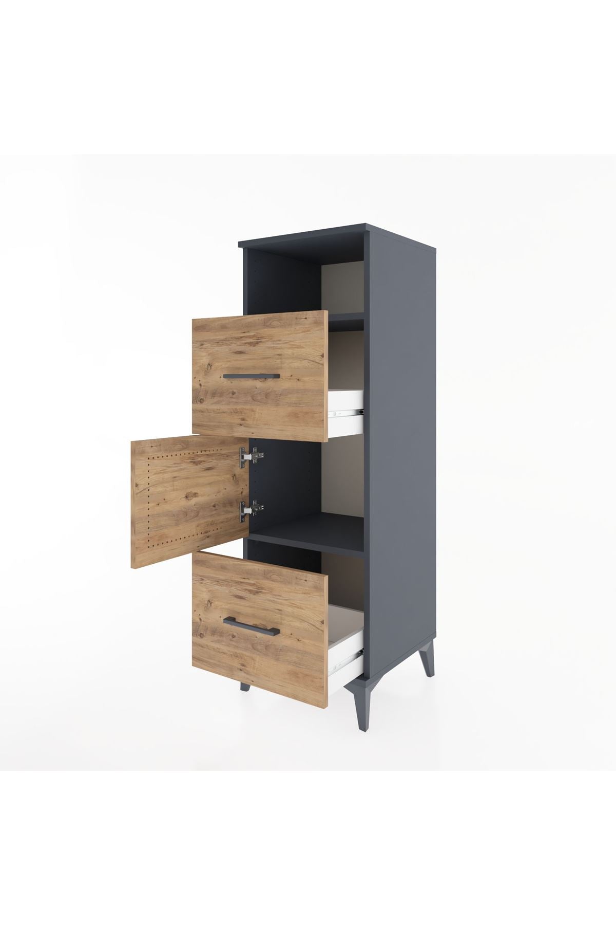 Hyperion Dolap 2 Raflı 2 Çekmeceli Tek Kapaklı 44x44x134 Antrasit-Çam