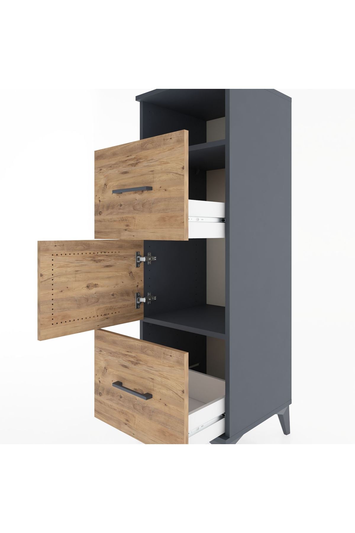 Hyperion Dolap 2 Raflı 2 Çekmeceli Tek Kapaklı 44x44x134 Antrasit-Çam