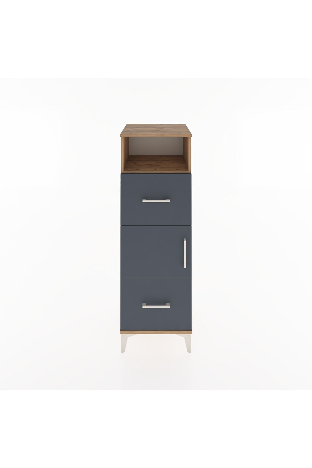 Hyperion Dolap 2 Raflı 2 Çekmeceli Tek Kapaklı 44x44x134 Çam-Antrasit