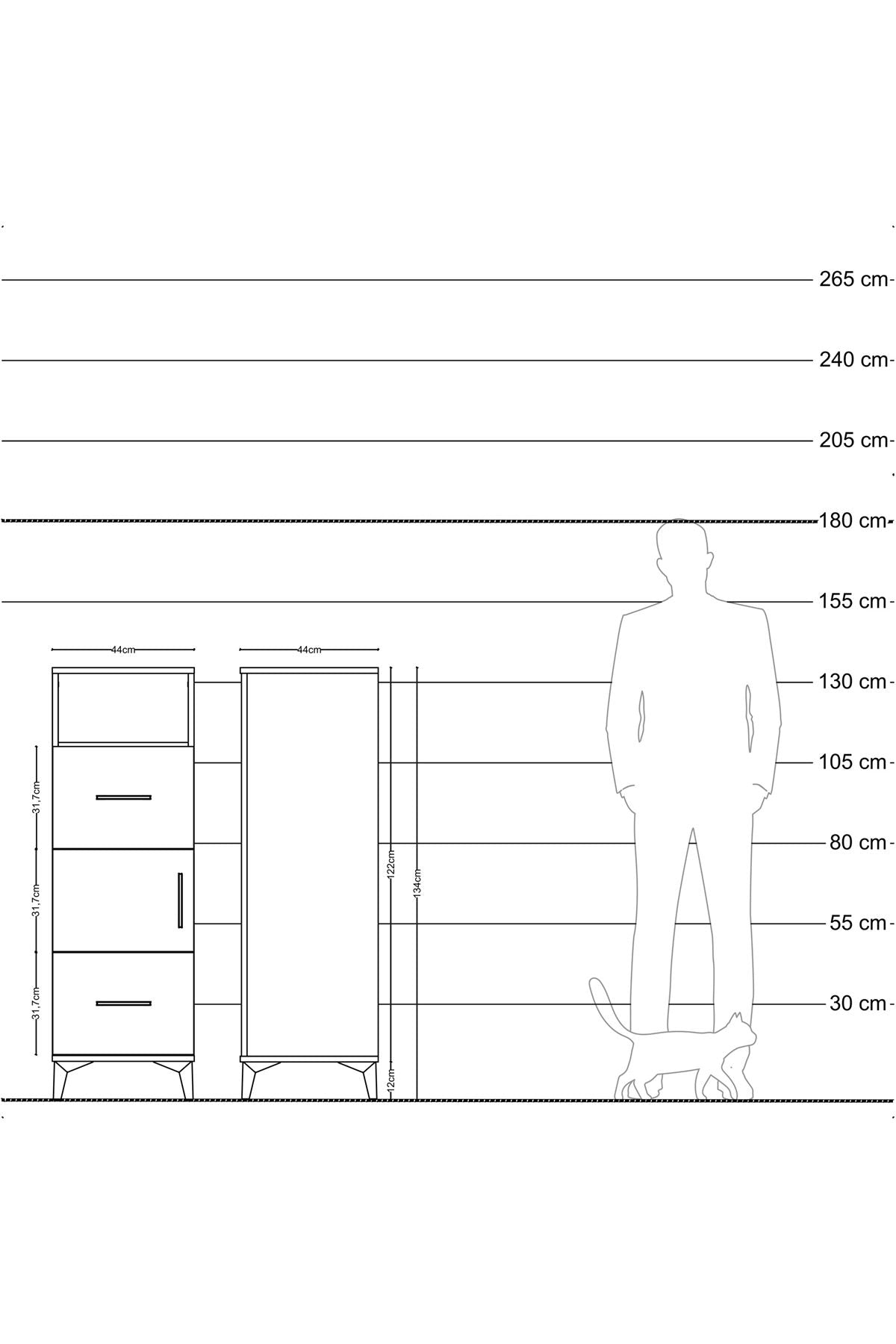 Hyperion Dolap 2 Raflı 2 Çekmeceli Tek Kapaklı 44x44x134 Çam-Antrasit