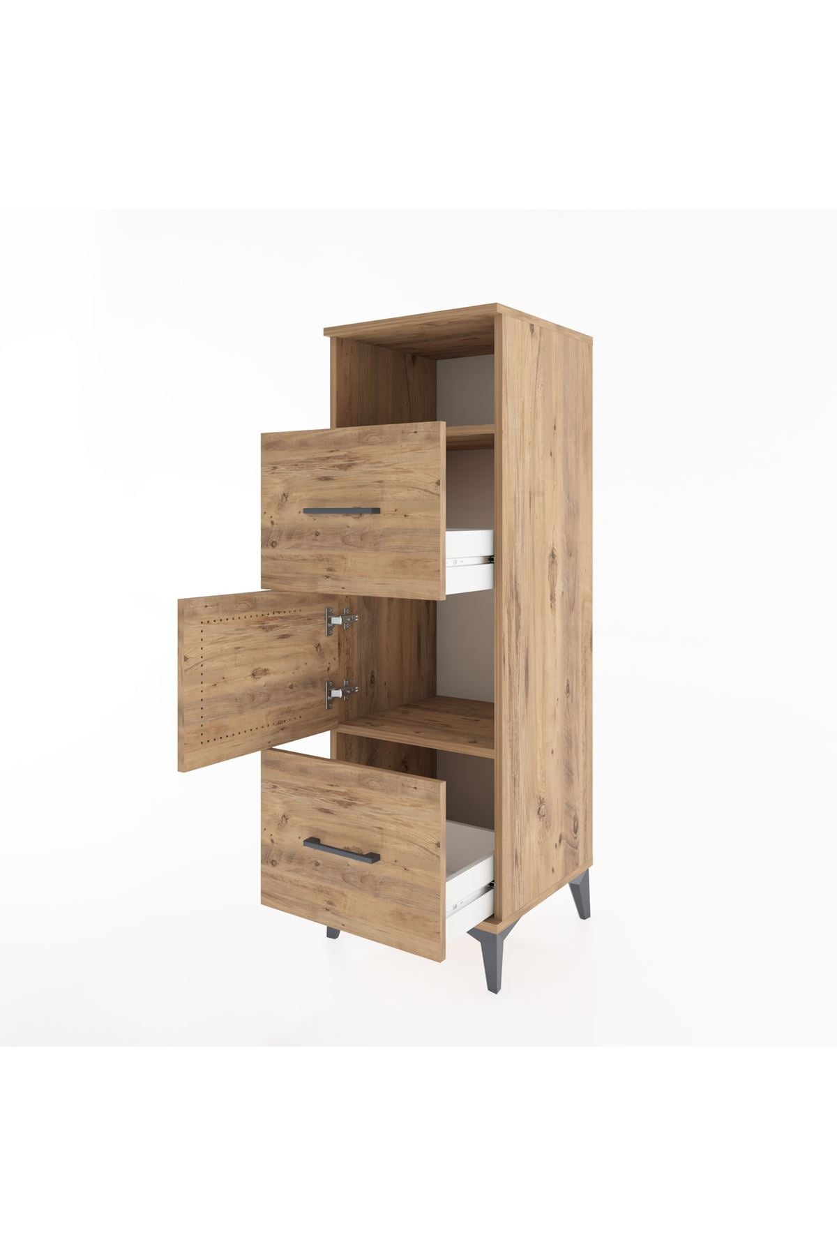 Hyperion Dolap 2 Raflı 2 Çekmeceli Tek Kapaklı 44x44x134 Çam-Çam