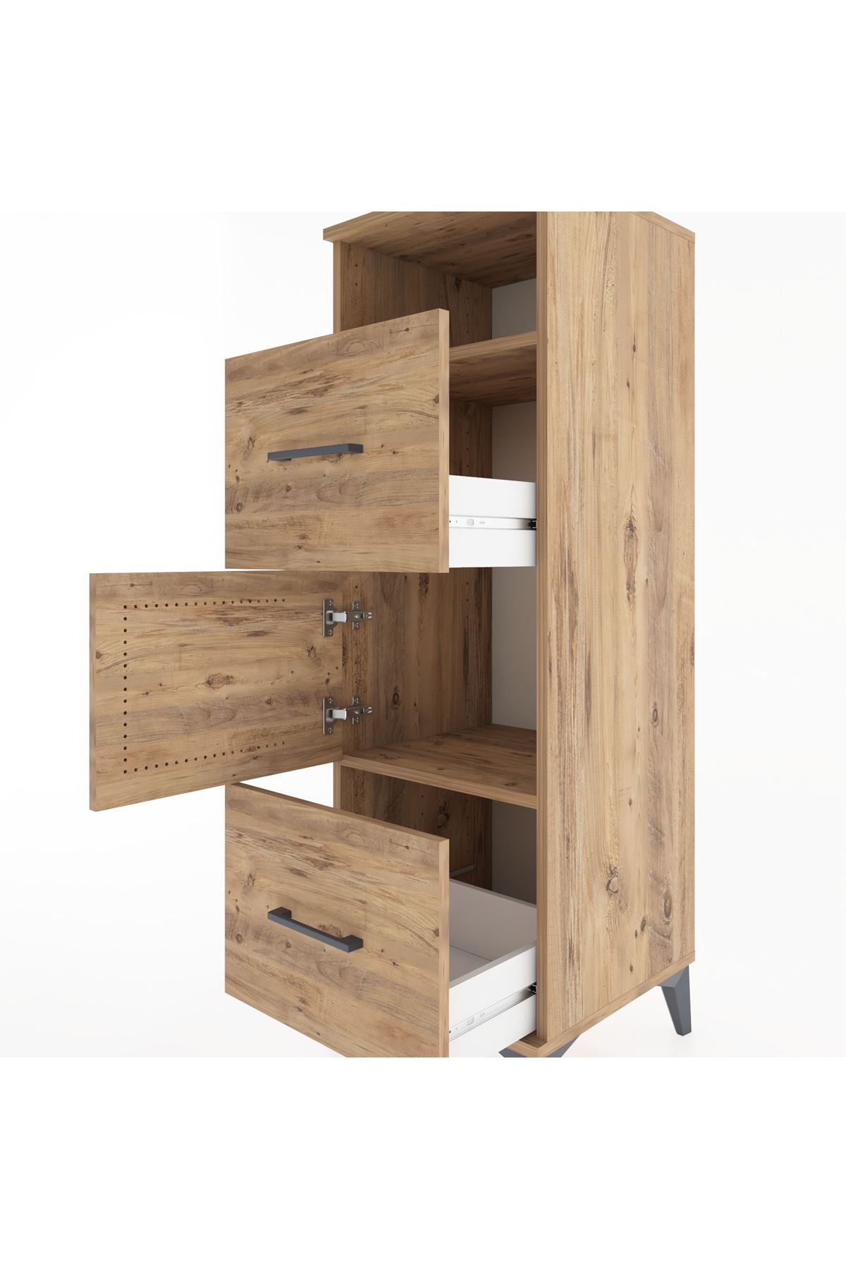 Hyperion Dolap 2 Raflı 2 Çekmeceli Tek Kapaklı 44x44x134 Çam-Çam