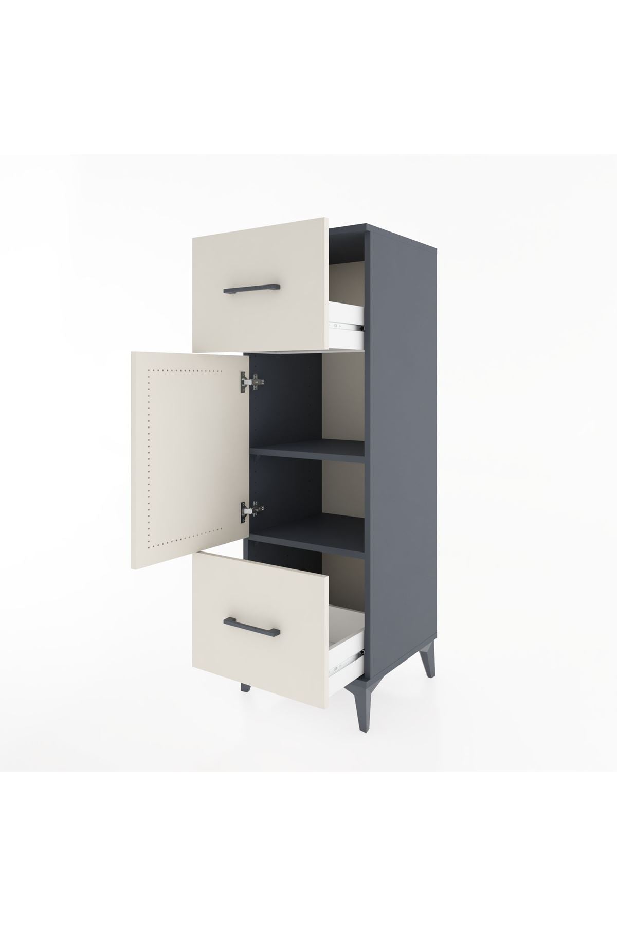 Hyperion Dolap 2 Raflı 2 Çekmeceli Tek Kapaklı 44x44x134 Antrasit-Aytaşı