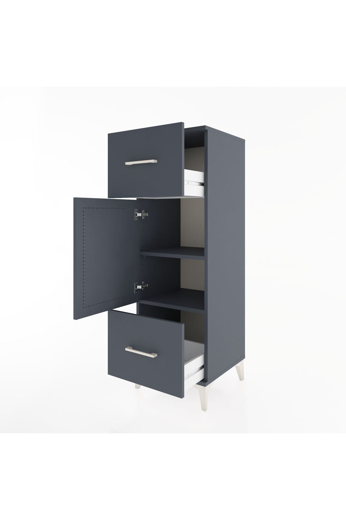 Hyperion Dolap 2 Raflı 2 Çekmeceli Tek Kapaklı 44x44x134 Antrasit-Antrasit