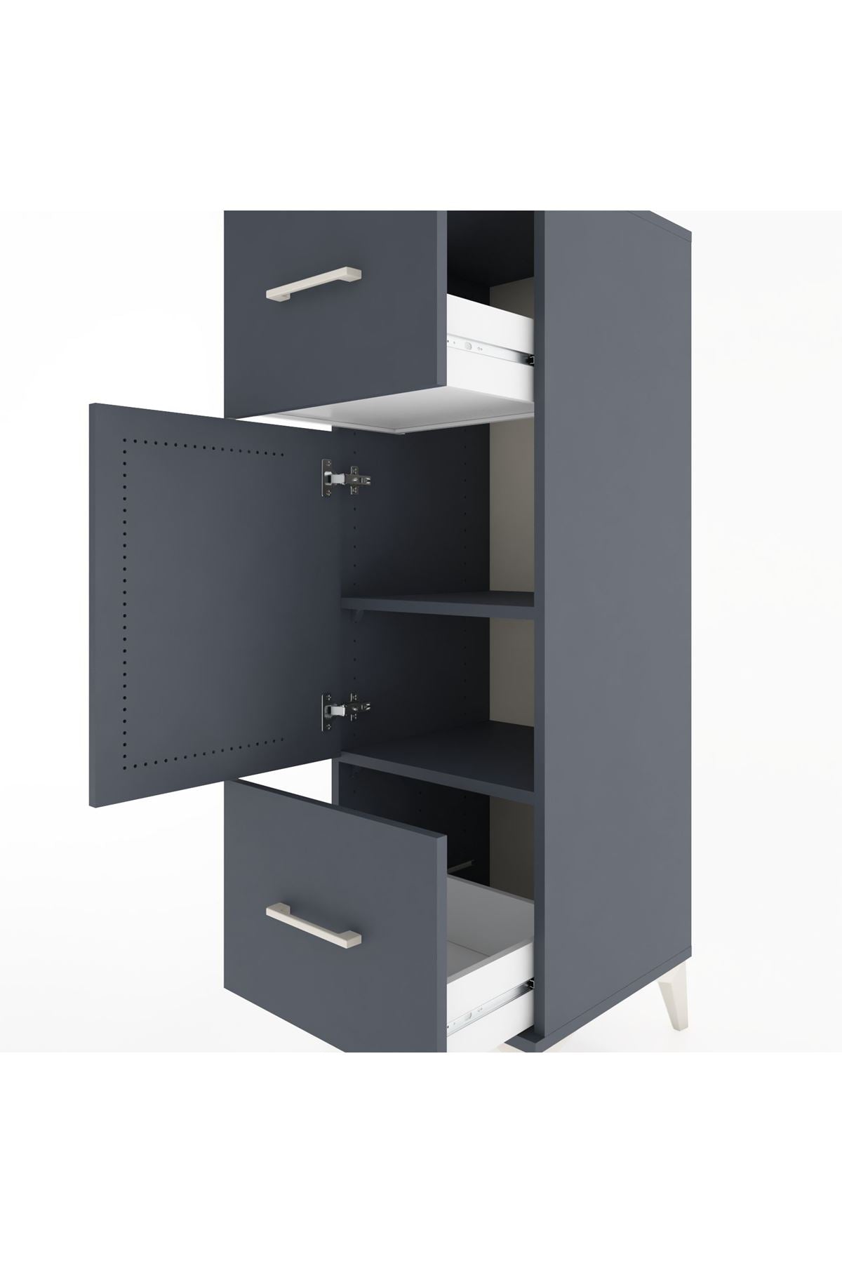 Hyperion Dolap 2 Raflı 2 Çekmeceli Tek Kapaklı 44x44x134 Antrasit-Antrasit