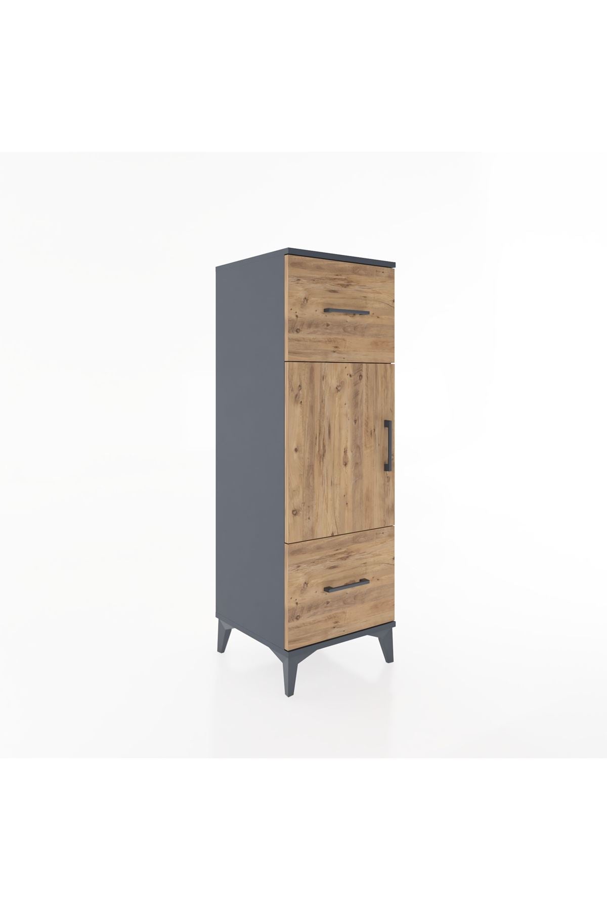 Hyperion Dolap 2 Raflı 2 Çekmeceli Tek Kapaklı 44x44x134 Antrasit-Çam