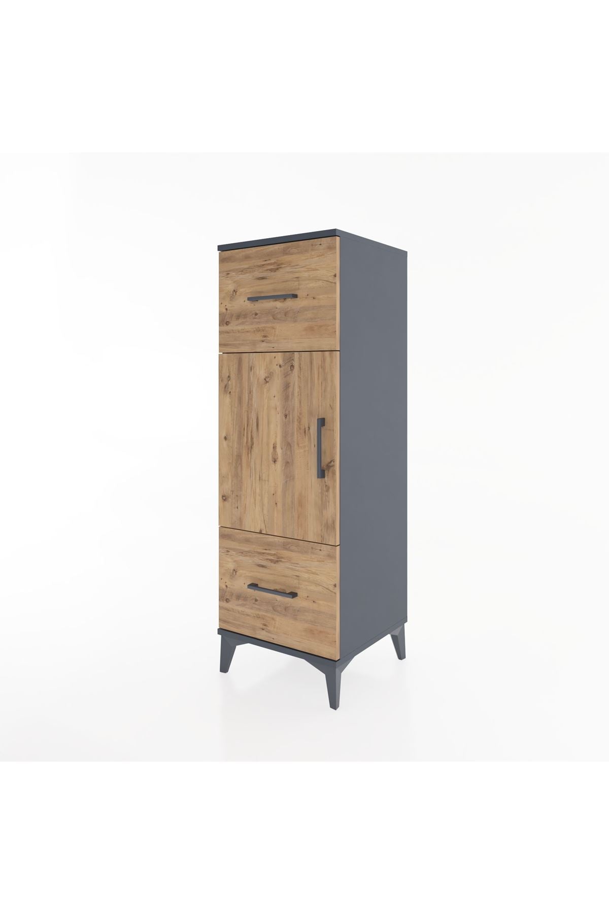 Hyperion Dolap 2 Raflı 2 Çekmeceli Tek Kapaklı 44x44x134 Antrasit-Çam