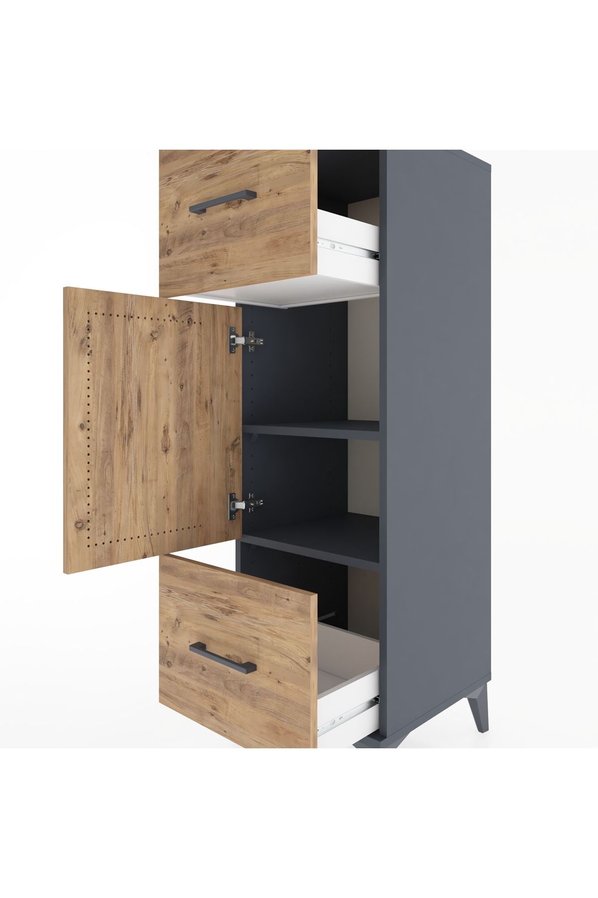 Hyperion Dolap 2 Raflı 2 Çekmeceli Tek Kapaklı 44x44x134 Antrasit-Çam