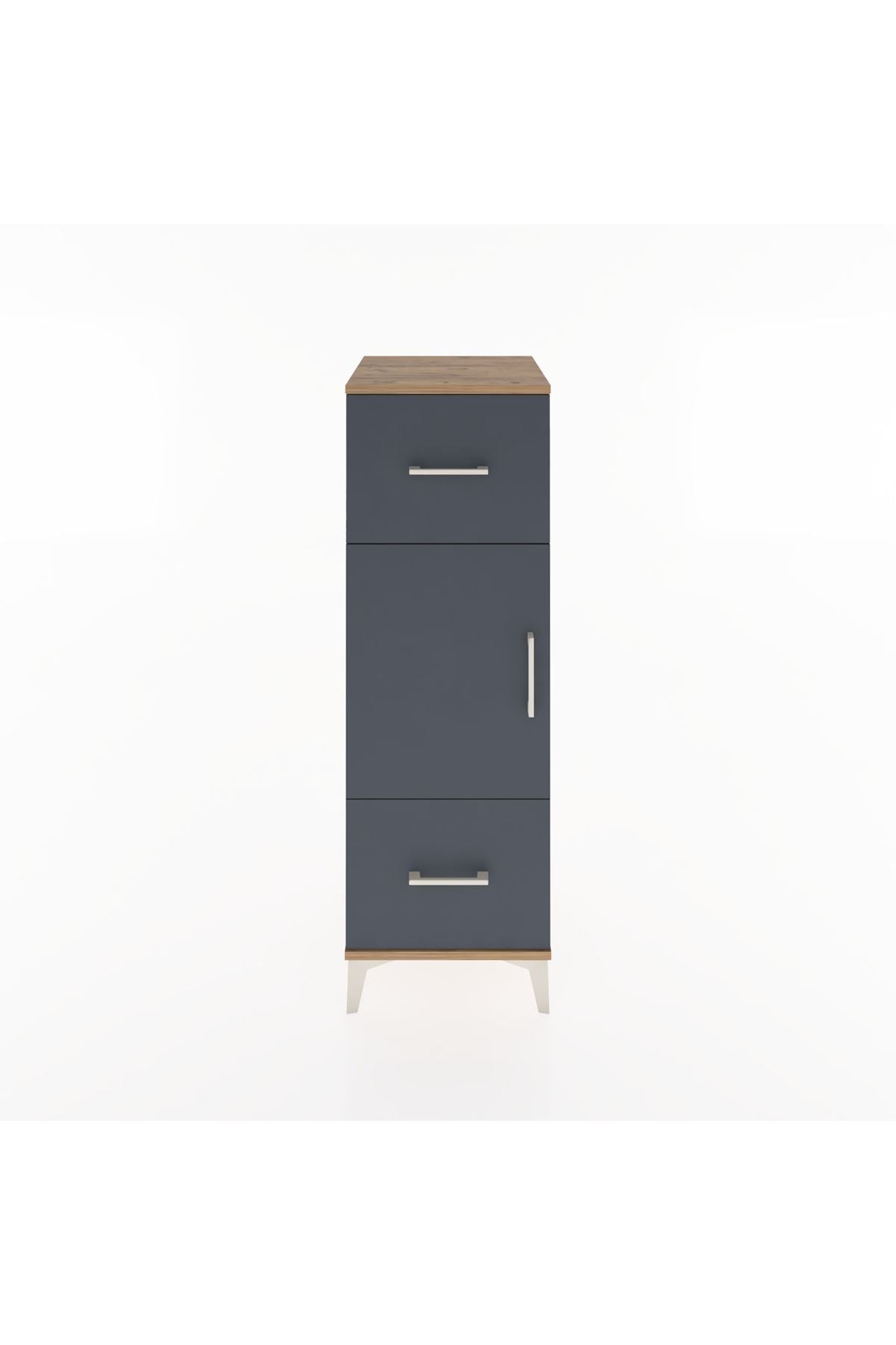 Hyperion Dolap 2 Raflı 2 Çekmeceli Tek Kapaklı 44x44x134 Çam-Antrasit