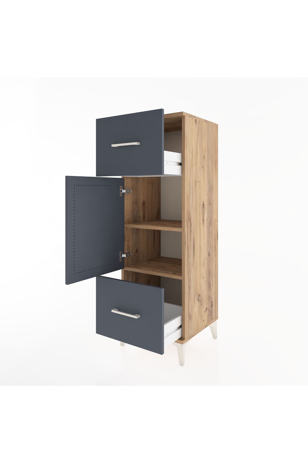 Hyperion Dolap 2 Raflı 2 Çekmeceli Tek Kapaklı 44x44x134 Çam-Antrasit