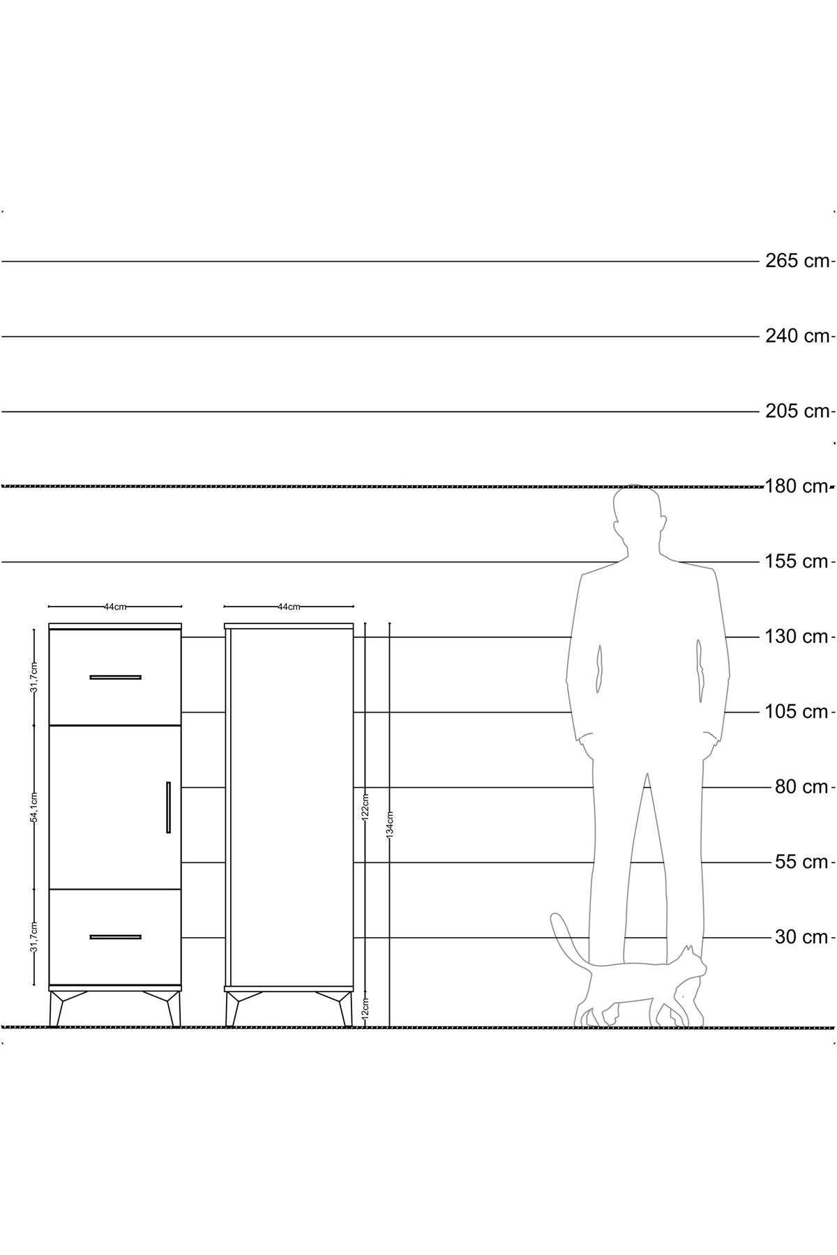 Hyperion Dolap 2 Raflı 2 Çekmeceli Tek Kapaklı 44x44x134 Çam-Antrasit