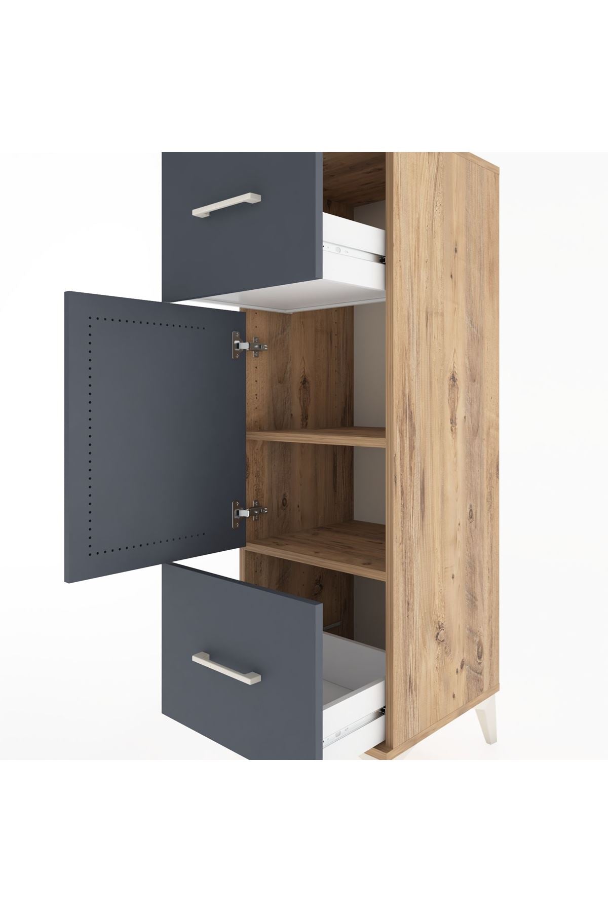 Hyperion Dolap 2 Raflı 2 Çekmeceli Tek Kapaklı 44x44x134 Çam-Antrasit