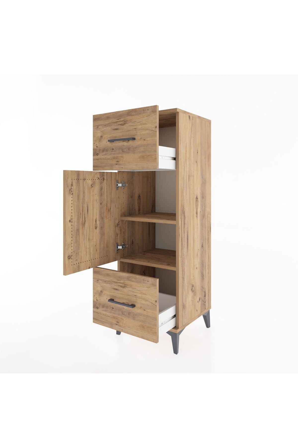 Hyperion Dolap 2 Raflı 2 Çekmeceli Tek Kapaklı 44x44x134 Çam-Çam