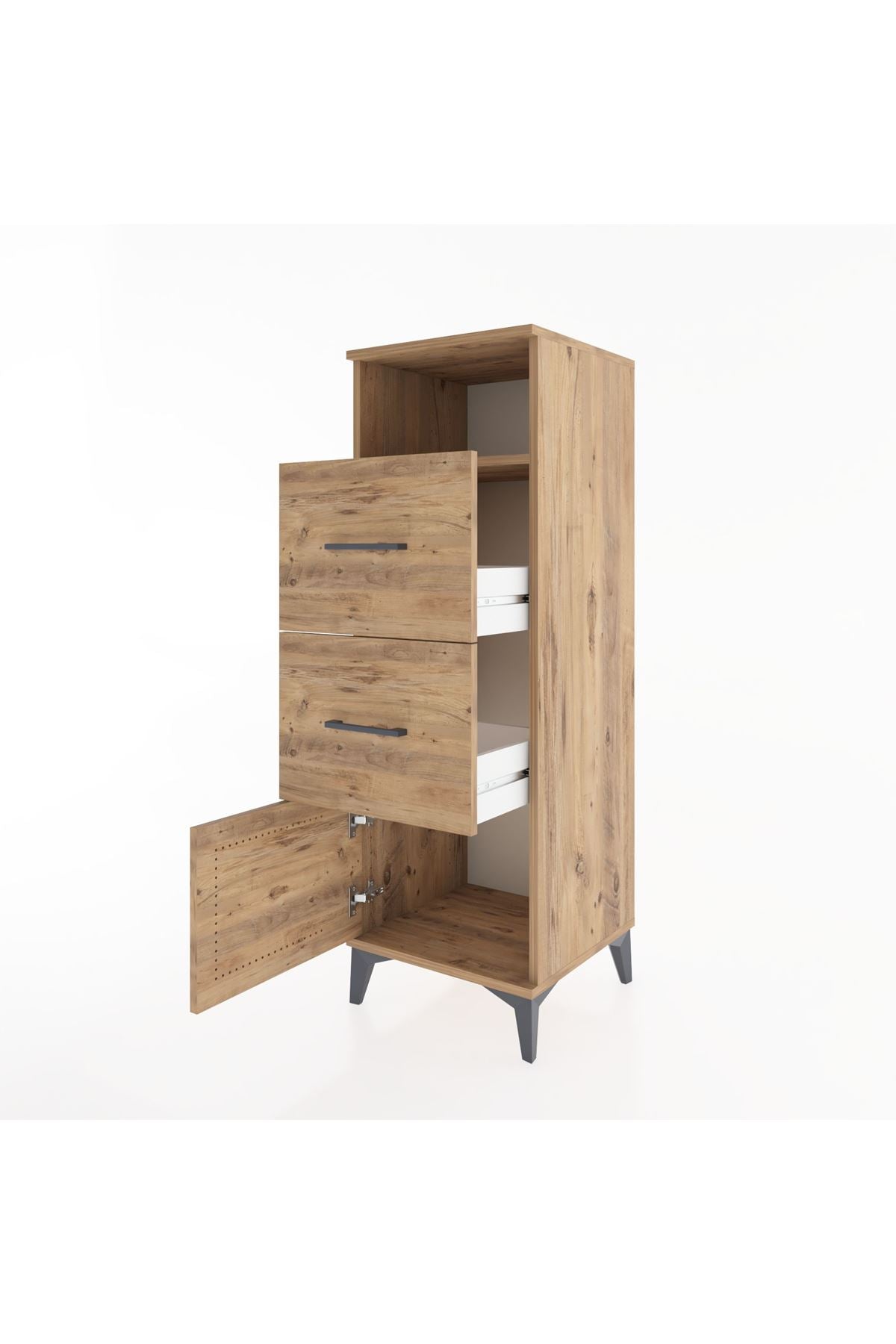 Hyperion Dolap Tek Raflı 2 Çekmeceli Tek Kapaklı 44x44x134 Çam-Çam