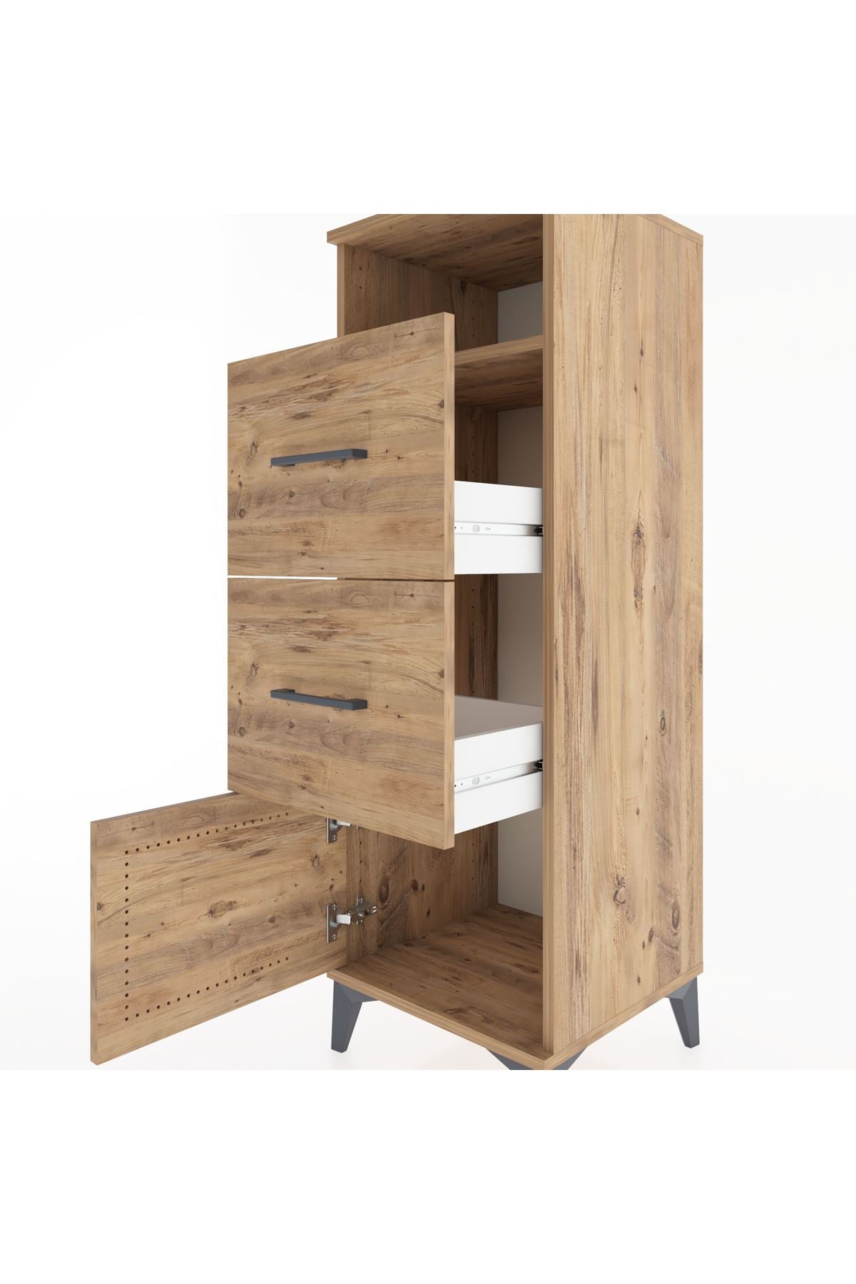 Hyperion Dolap Tek Raflı 2 Çekmeceli Tek Kapaklı 44x44x134 Çam-Çam