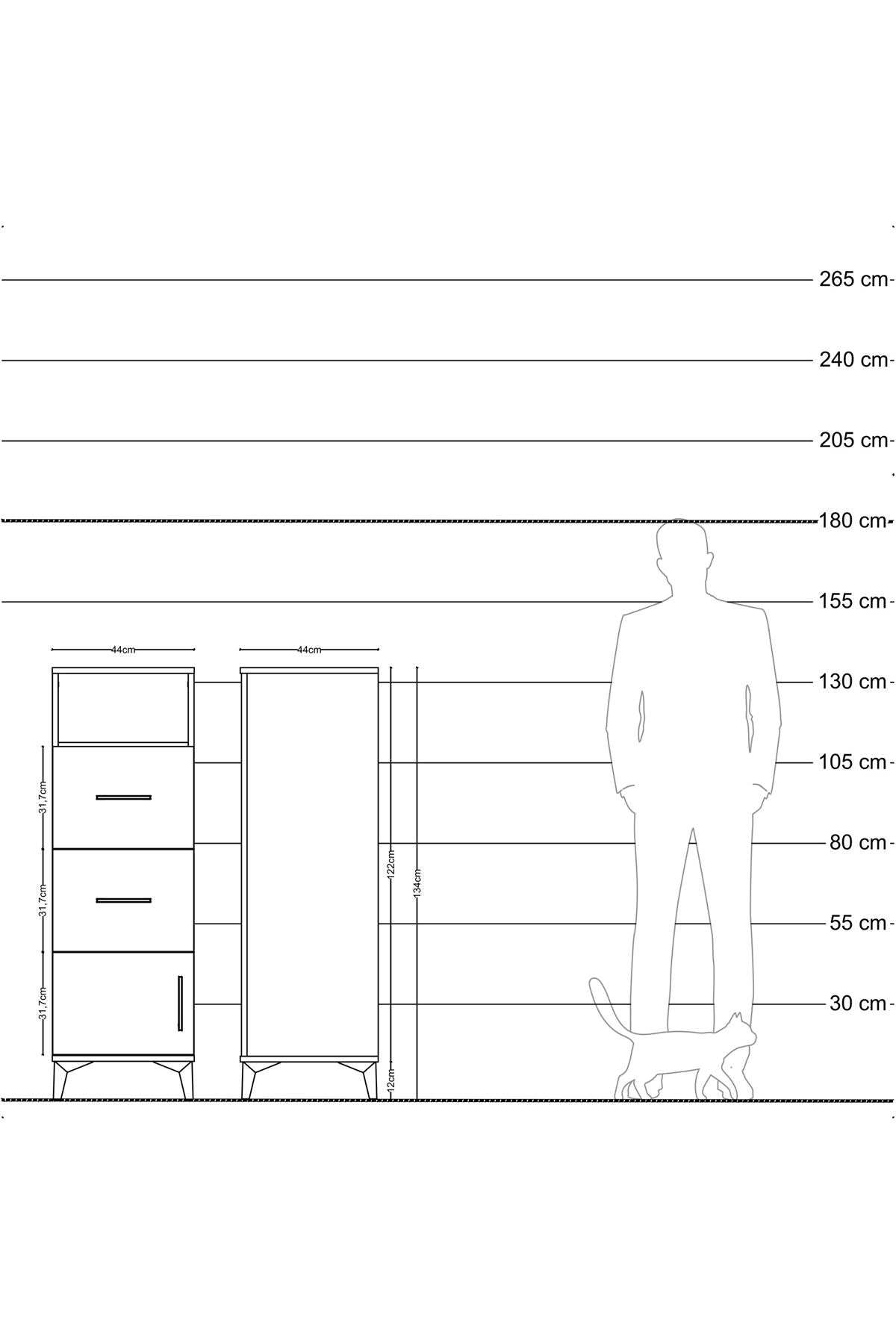 Hyperion Dolap Tek Raflı 2 Çekmeceli Tek Kapaklı 44x44x134 Çam-Çam