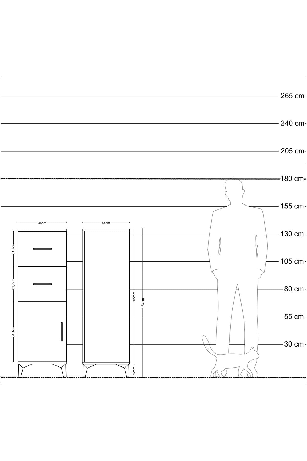 Hyperion Dolap Tek Raflı 2 Çekmeceli Tek Kapaklı 44x44x134 Aytaşı-Çam