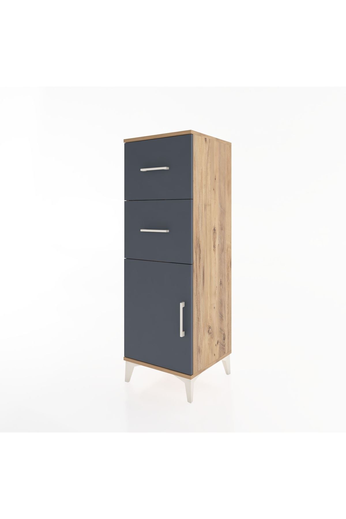 Hyperion Dolap Tek Raflı 2 Çekmeceli Tek Kapaklı 44x44x134 Çam-Antrasit