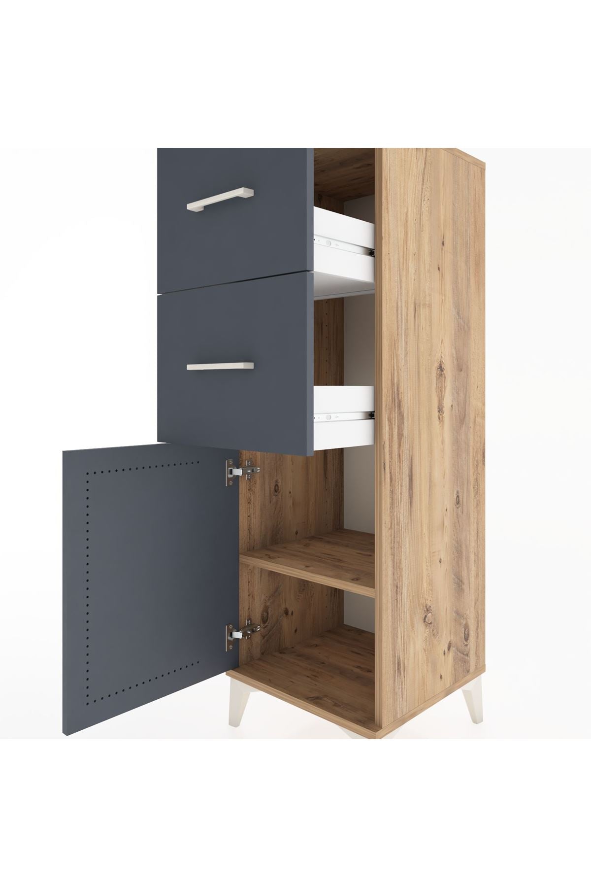 Hyperion Dolap Tek Raflı 2 Çekmeceli Tek Kapaklı 44x44x134 Çam-Antrasit