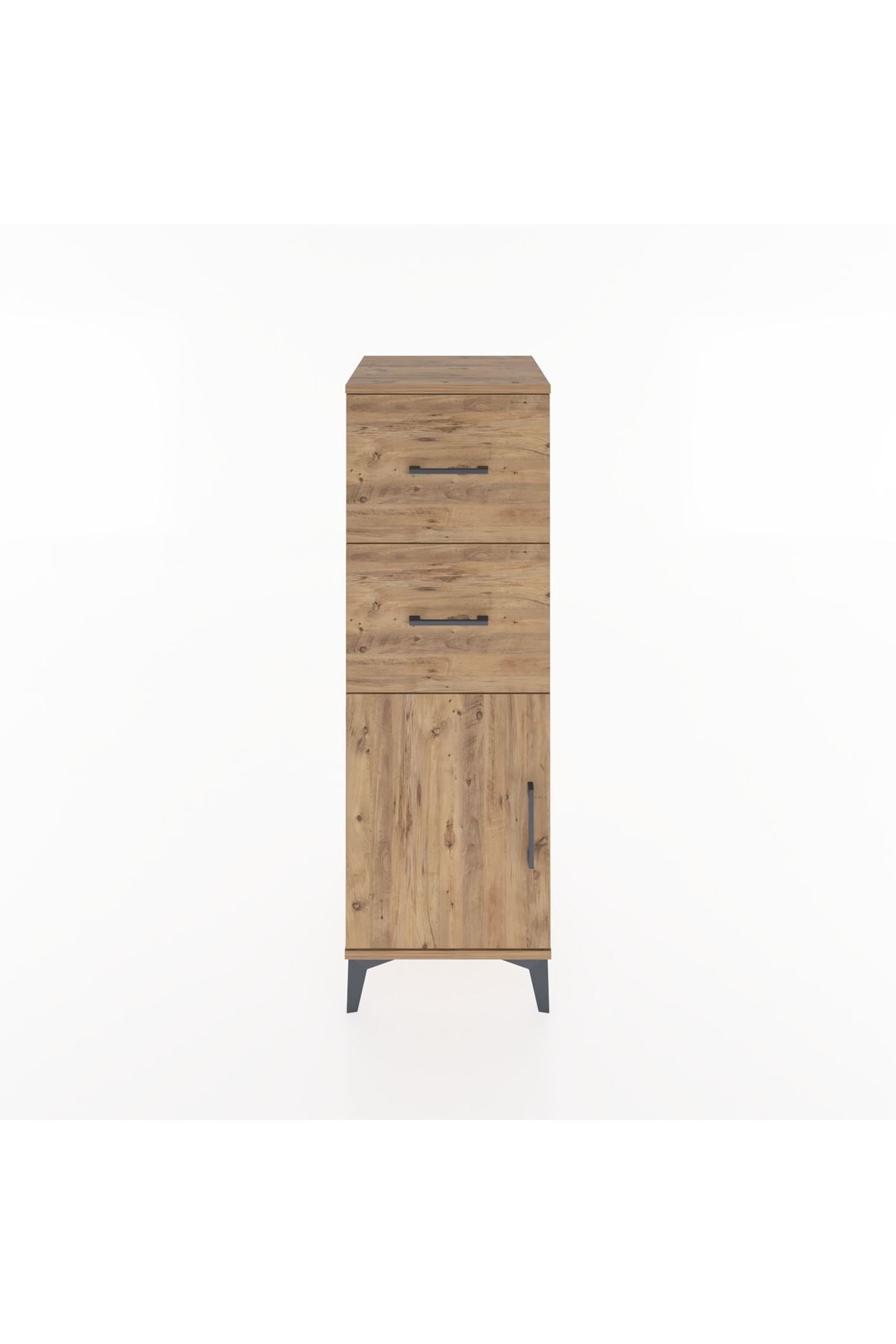 Hyperion Dolap Tek Raflı 2 Çekmeceli Tek Kapaklı 44x44x134 Çam-Çam