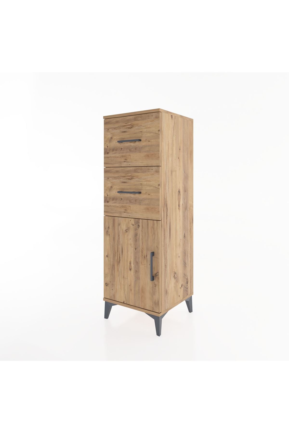 Hyperion Dolap Tek Raflı 2 Çekmeceli Tek Kapaklı 44x44x134 Çam-Çam