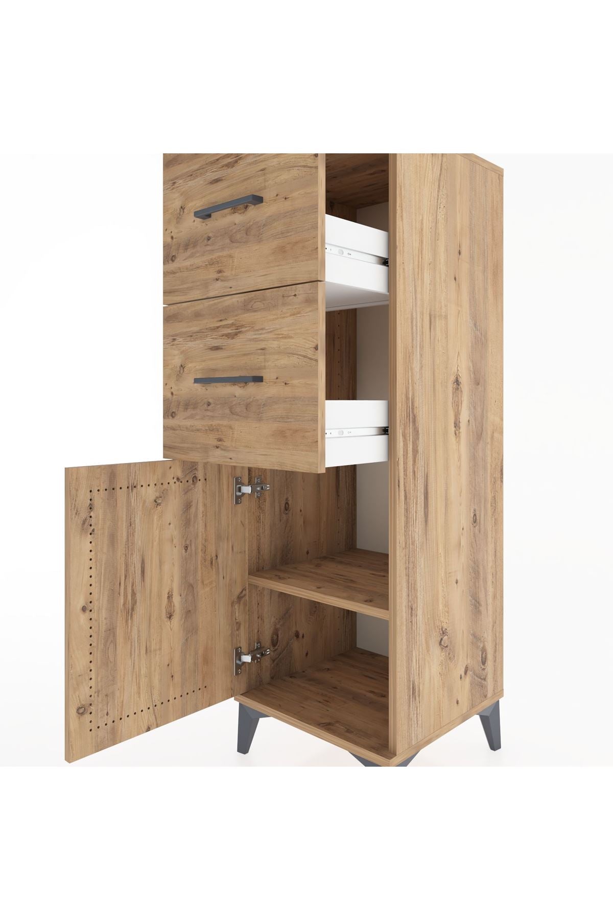 Hyperion Dolap Tek Raflı 2 Çekmeceli Tek Kapaklı 44x44x134 Çam-Çam