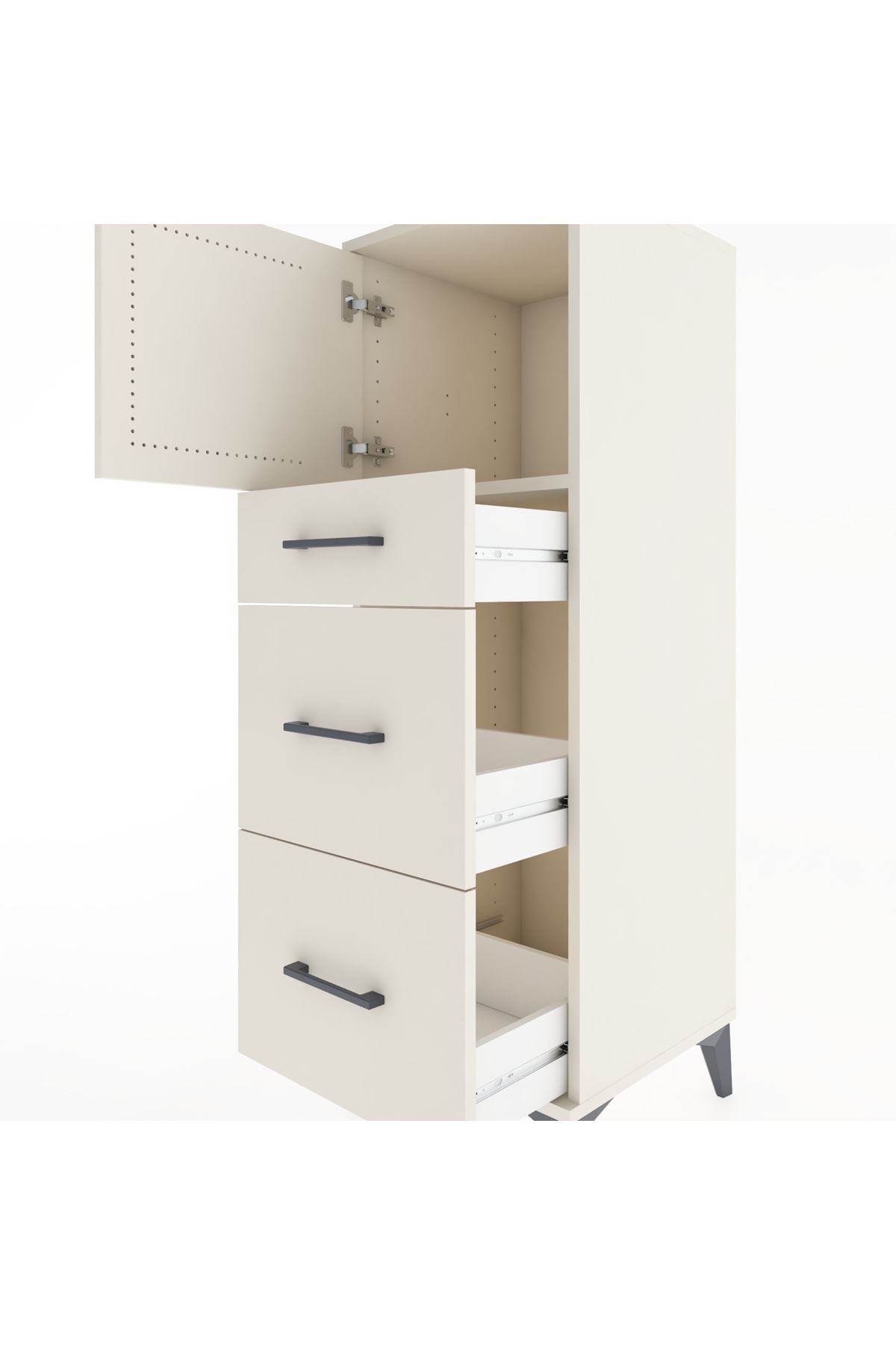 Hyperion Dolap Tek Raflı 3 Çekmeceli Tek Kapaklı 44x44x134 Aytaşı-Aytaşı