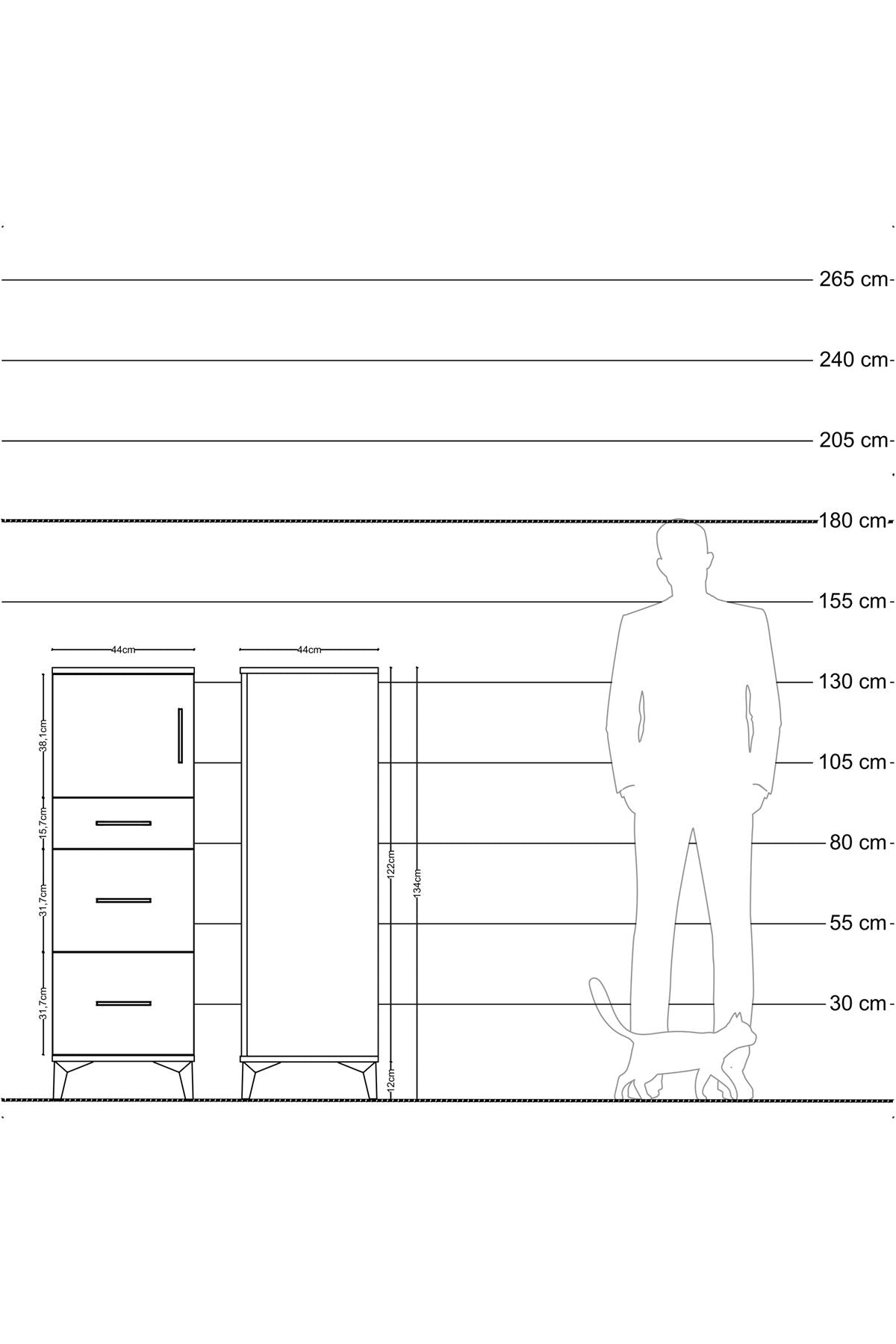 Hyperion Dolap Tek Raflı 3 Çekmeceli Tek Kapaklı 44x44x134 Aytaşı-Aytaşı