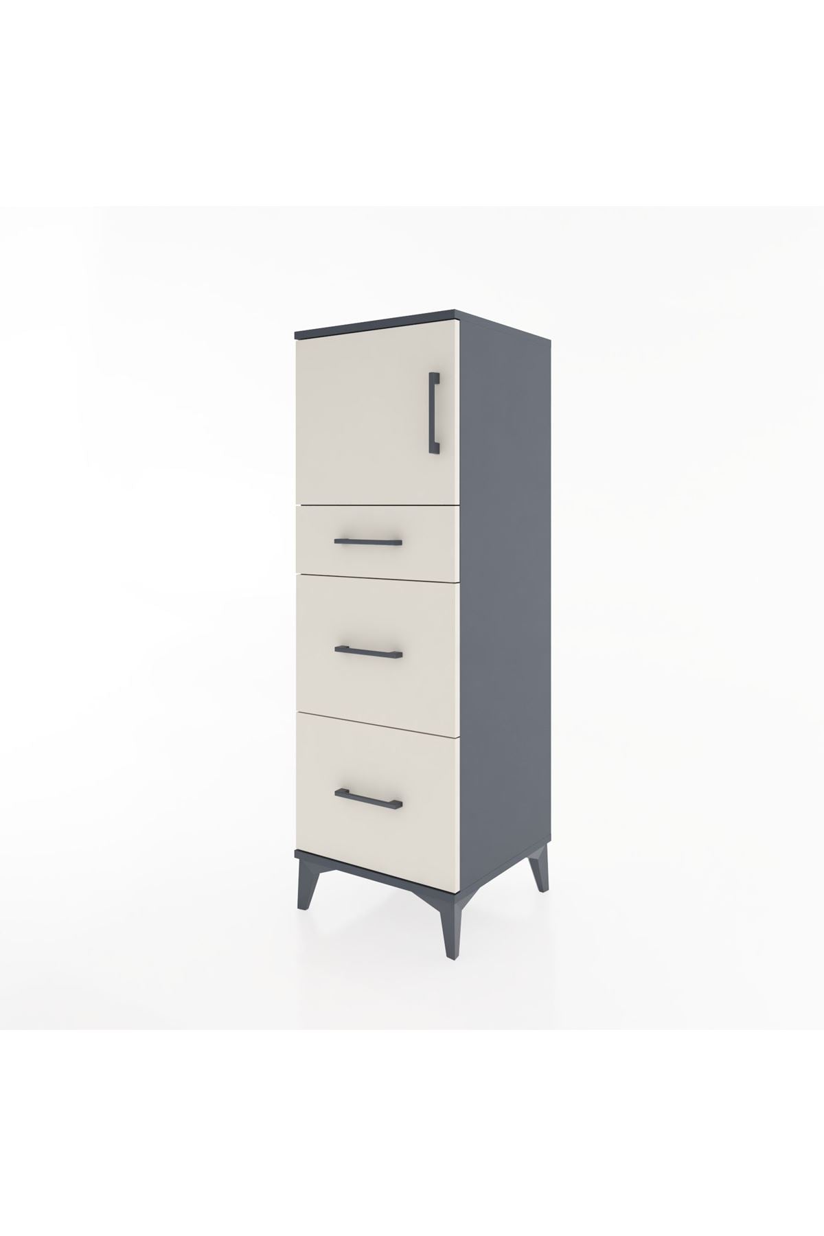 Hyperion Dolap Tek Raflı 3 Çekmeceli Tek Kapaklı 44x44x134 Antrasit-Aytaşı