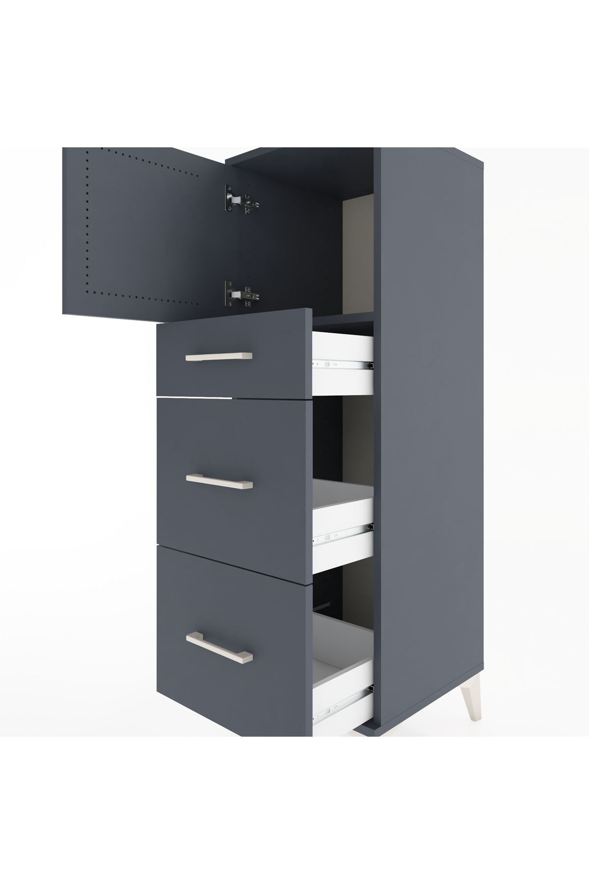 Hyperion Dolap Tek Raflı 3 Çekmeceli Tek Kapaklı 44x44x134 Antrasit-Antrasit