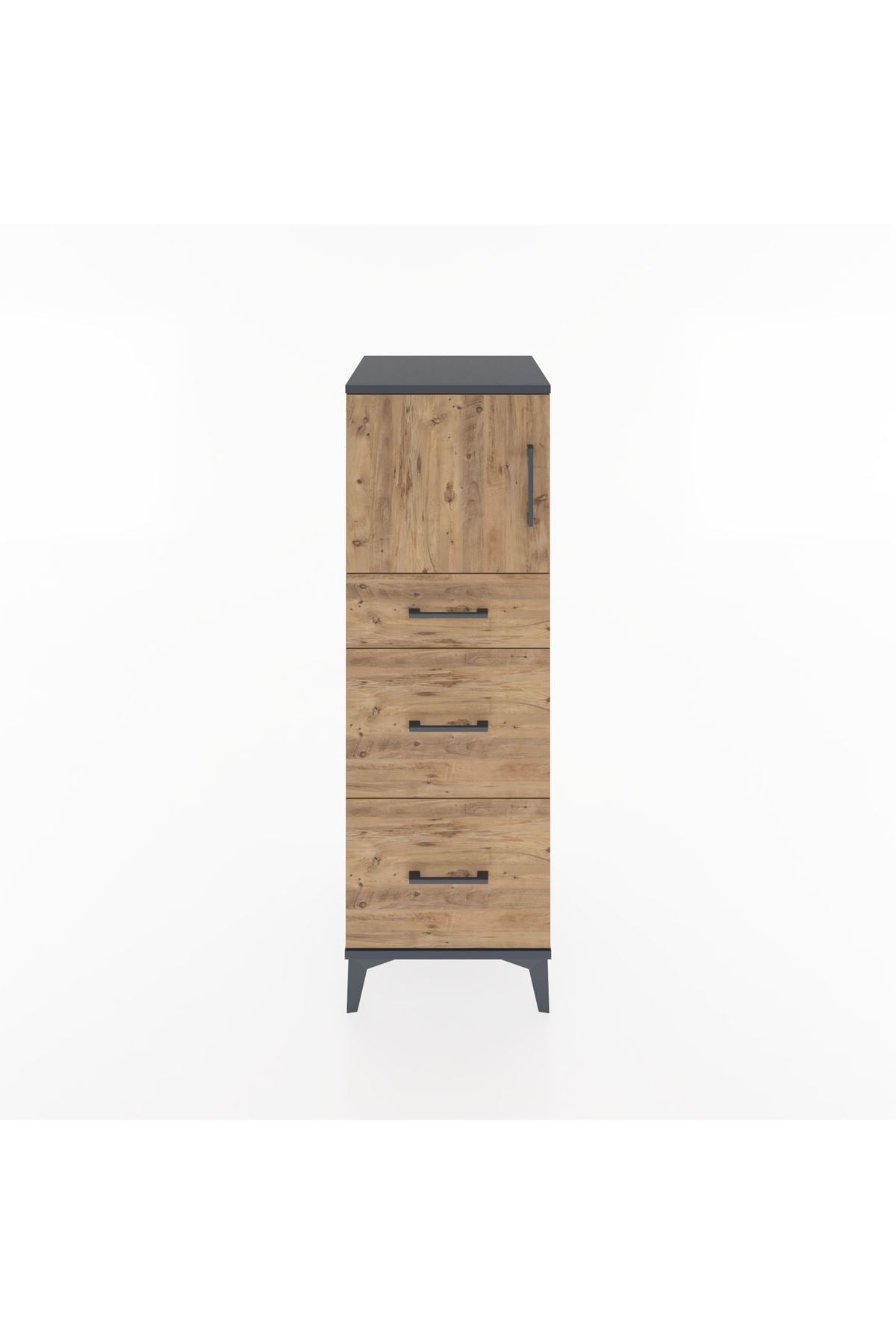 Hyperion Dolap Tek Raflı 3 Çekmeceli Tek Kapaklı 44x44x134 Antrasit-Çam