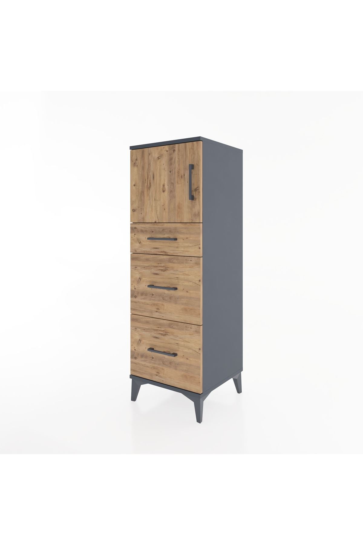 Hyperion Dolap Tek Raflı 3 Çekmeceli Tek Kapaklı 44x44x134 Antrasit-Çam