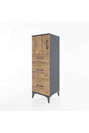 Hyperion Dolap Tek Raflı 3 Çekmeceli Tek Kapaklı 44x44x134 Antrasit-Çam