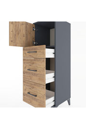 Hyperion Dolap Tek Raflı 3 Çekmeceli Tek Kapaklı 44x44x134 Antrasit-Çam