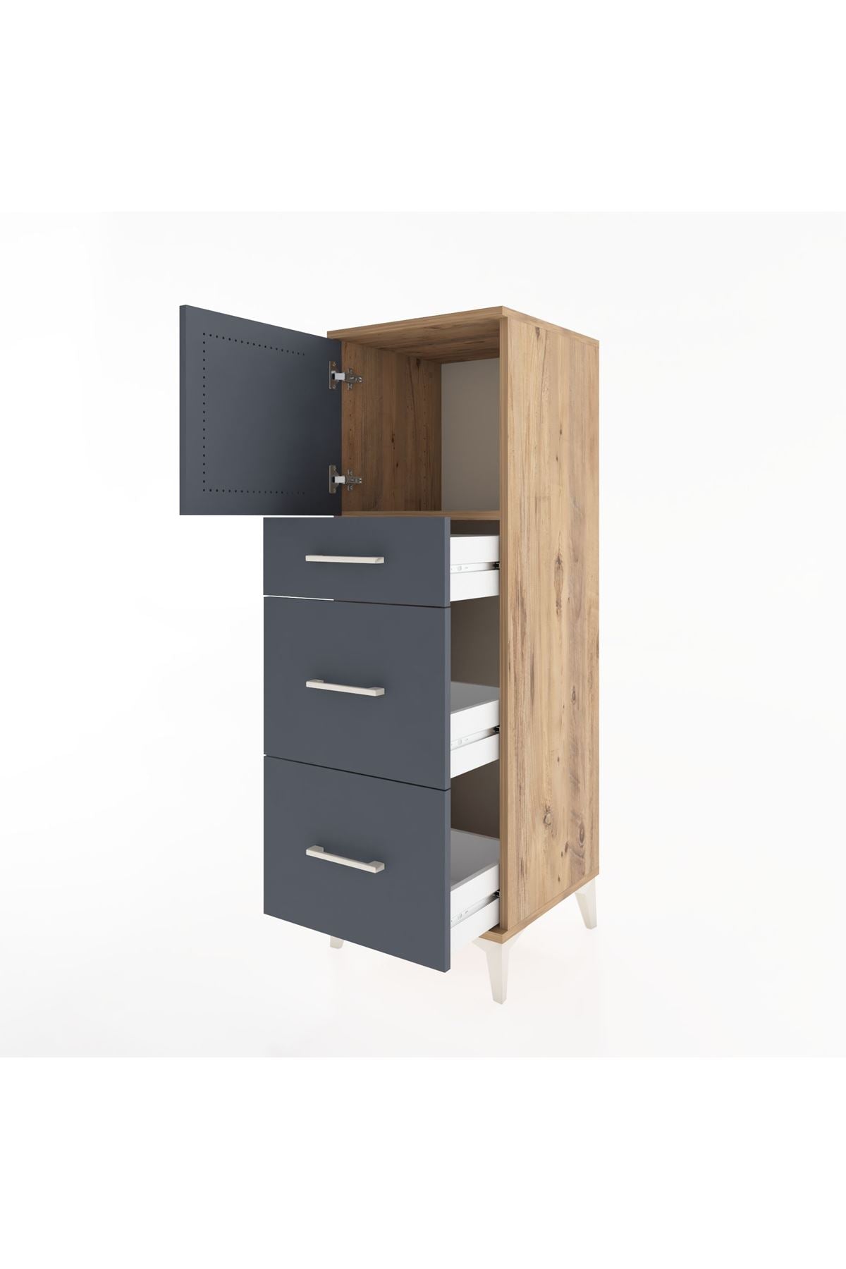 Hyperion Dolap Tek Raflı 3 Çekmeceli Tek Kapaklı 44x44x134 Çam-Antrasit