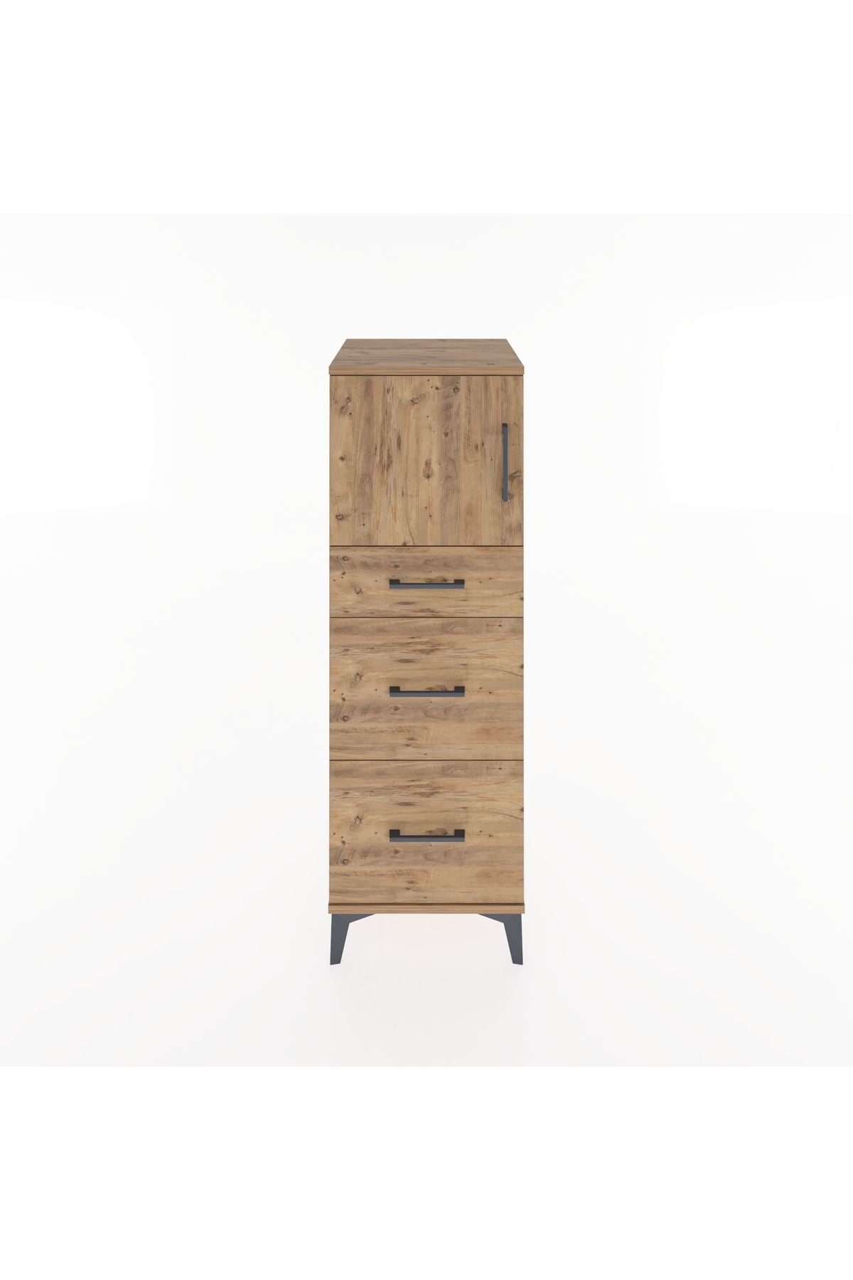 Hyperion Dolap Tek Raflı 3 Çekmeceli Tek Kapaklı 44x44x134 Çam-Çam