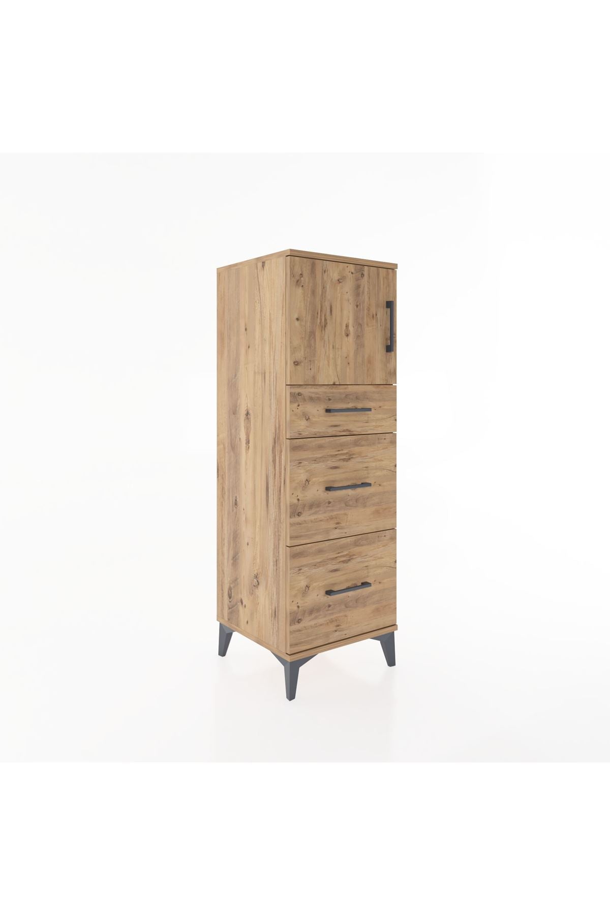 Hyperion Dolap Tek Raflı 3 Çekmeceli Tek Kapaklı 44x44x134 Çam-Çam