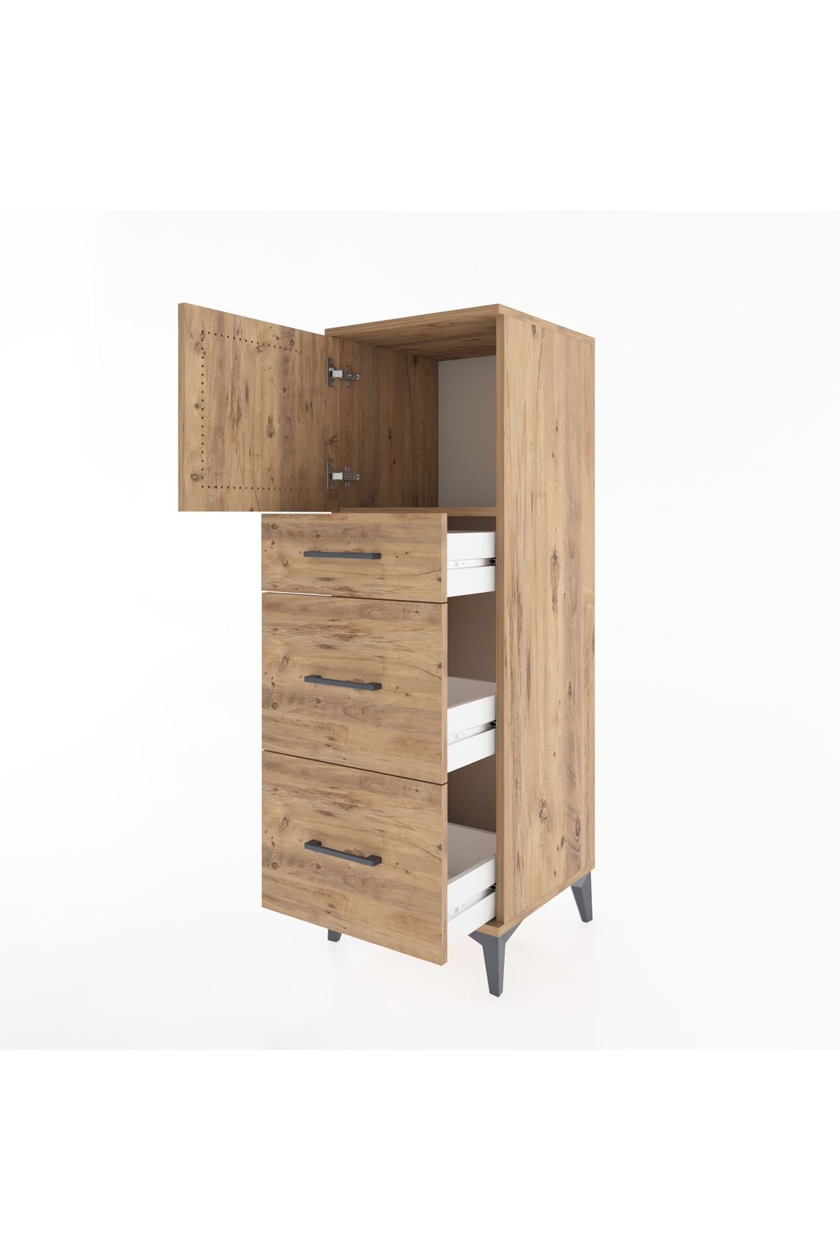 Hyperion Dolap Tek Raflı 3 Çekmeceli Tek Kapaklı 44x44x134 Çam-Çam