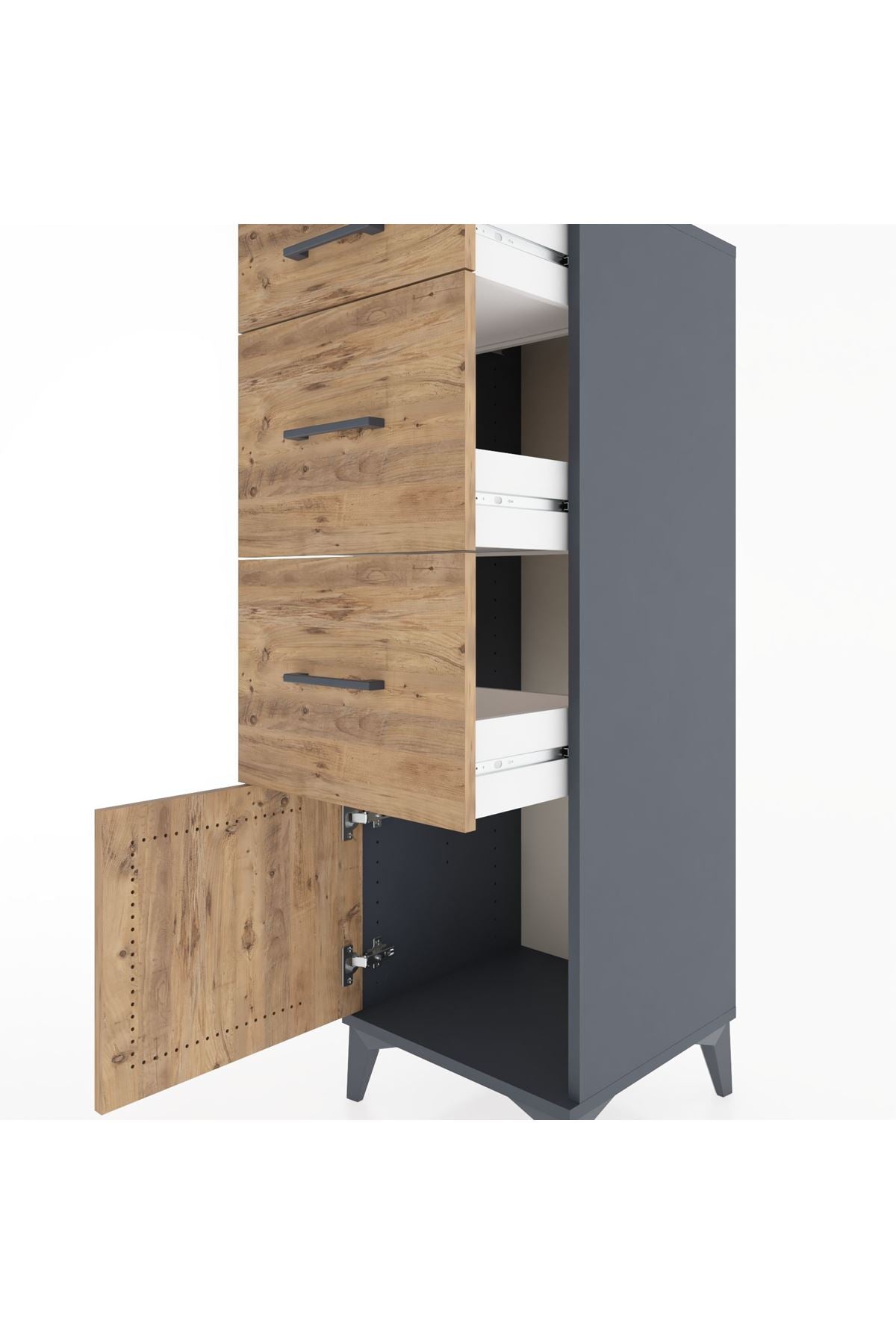 Hyperion Dolap 3 Çekmeceli Tek Kapaklı 44x44x134 Antrasit-Çam