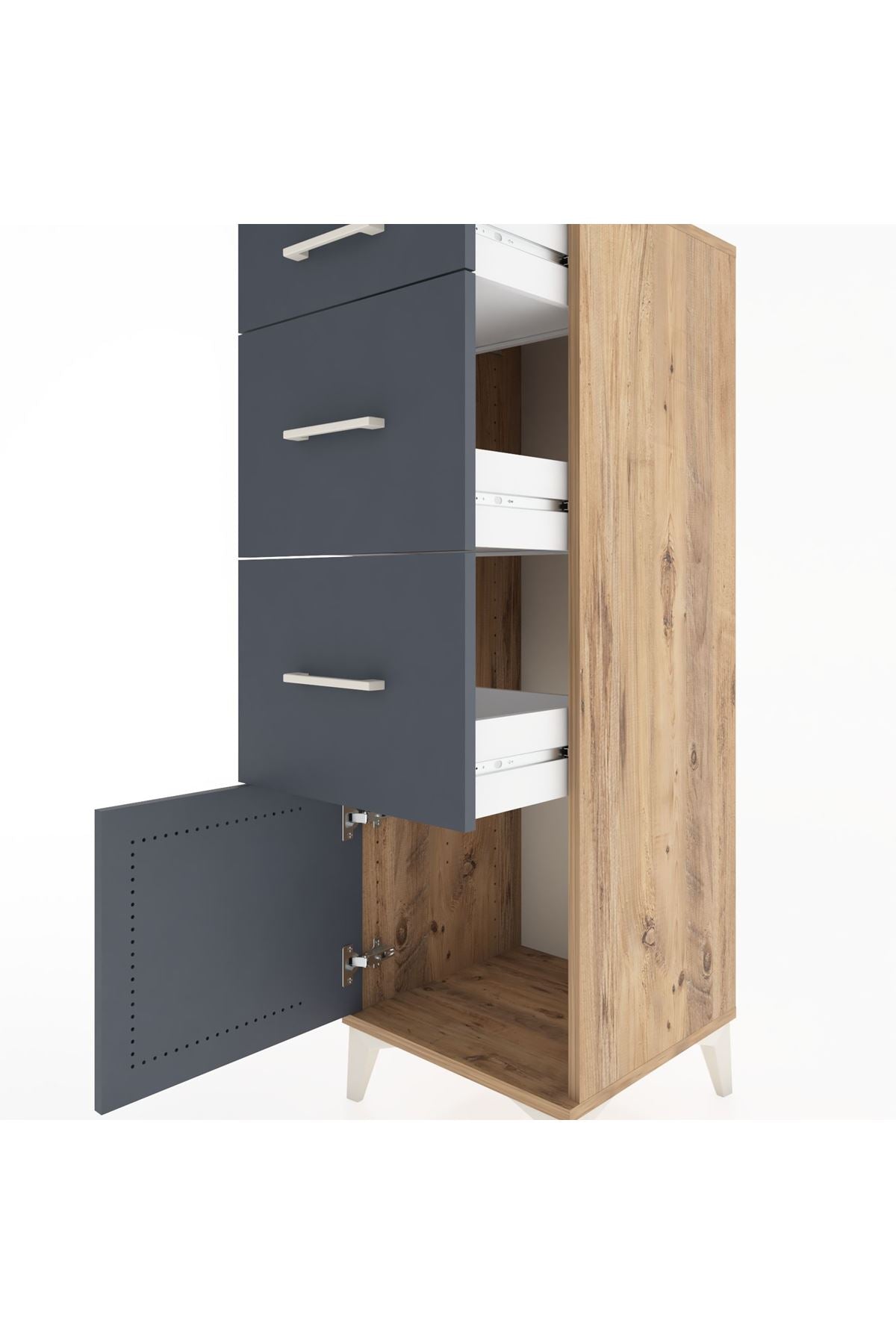 Hyperion Dolap 3 Çekmeceli Tek Kapaklı 44x44x134 Çam-Antrasit