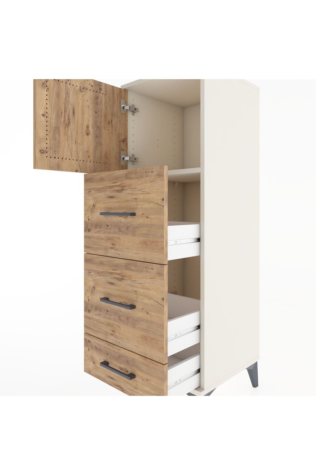 Hyperion Dolap Tek Raflı 3 Çekmeceli Tek Kapaklı 44x44x134 Aytaşı-Çam