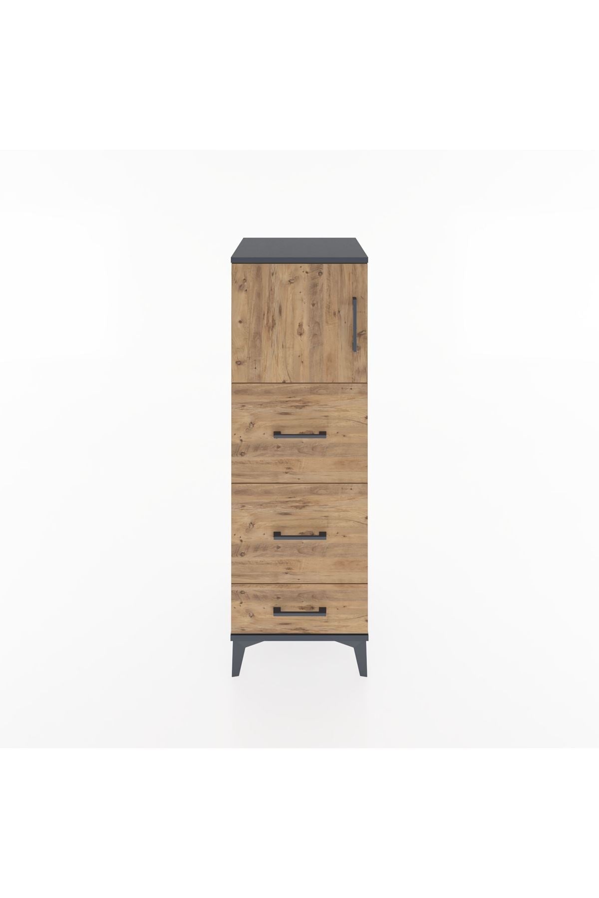 Hyperion Dolap Tek Raflı 3 Çekmeceli Tek Kapaklı 44x44x134 Antrasit-Çam